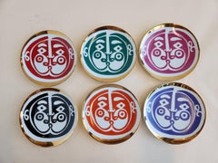 Roger Capron - Set di 6 piatti colorati in ceramica con maschera