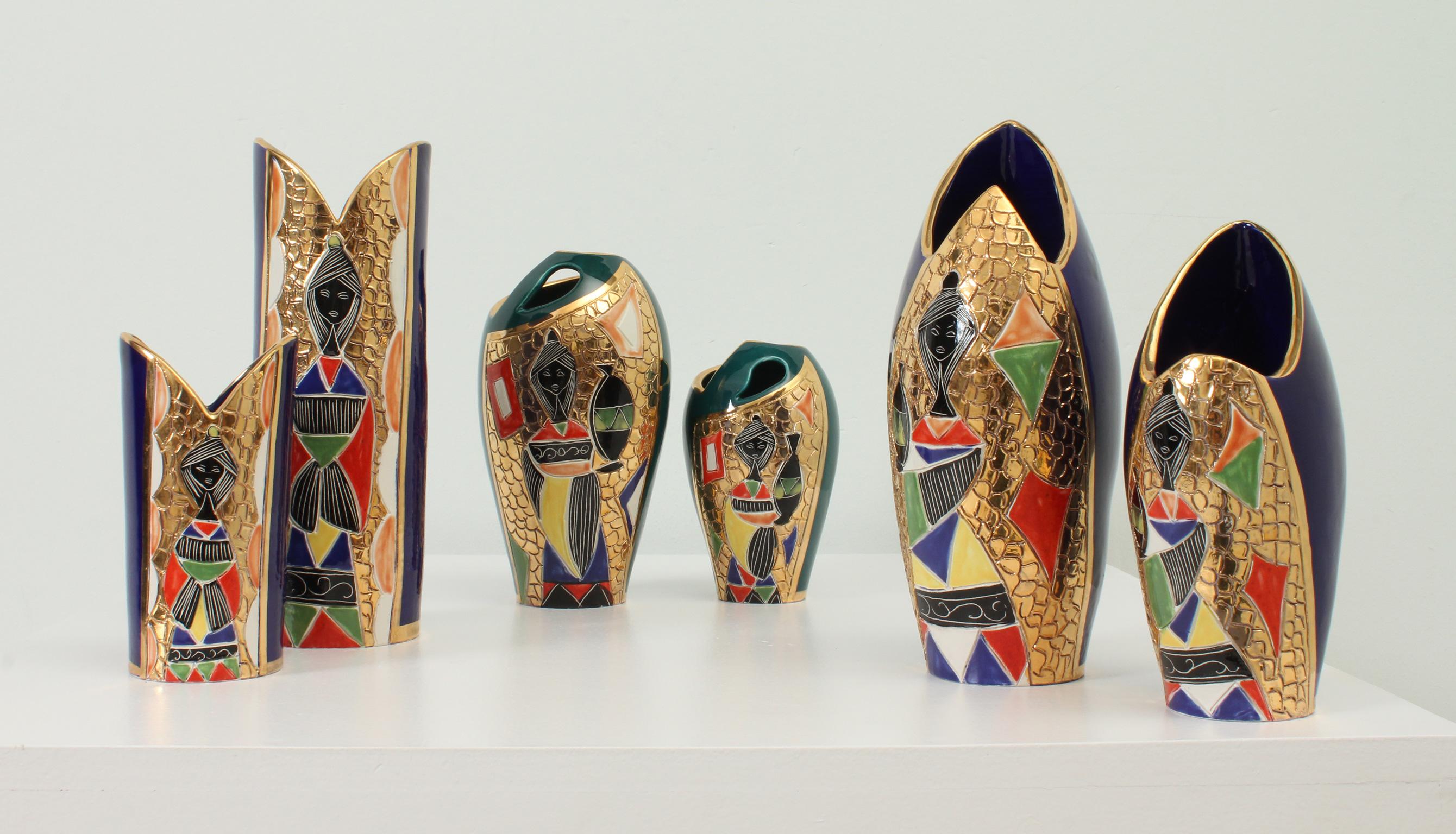 Set of Six Ceramic Vases by Fiamma, Italy, 1950's In Good Condition For Sale In Barcelona, ES