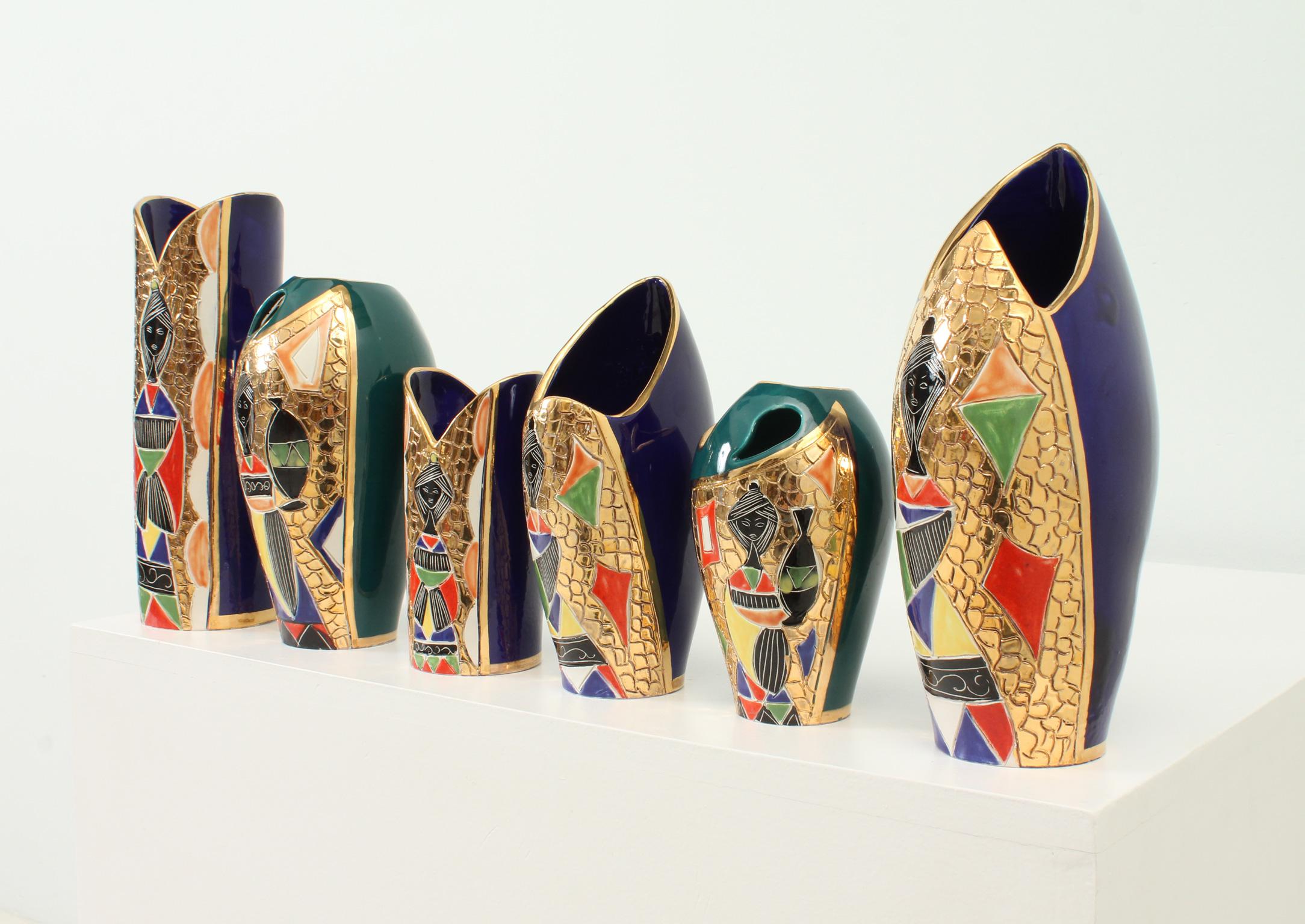 Milieu du XXe siècle Ensemble de six vases en céramique de Fiamma, Italie, années 1950 en vente