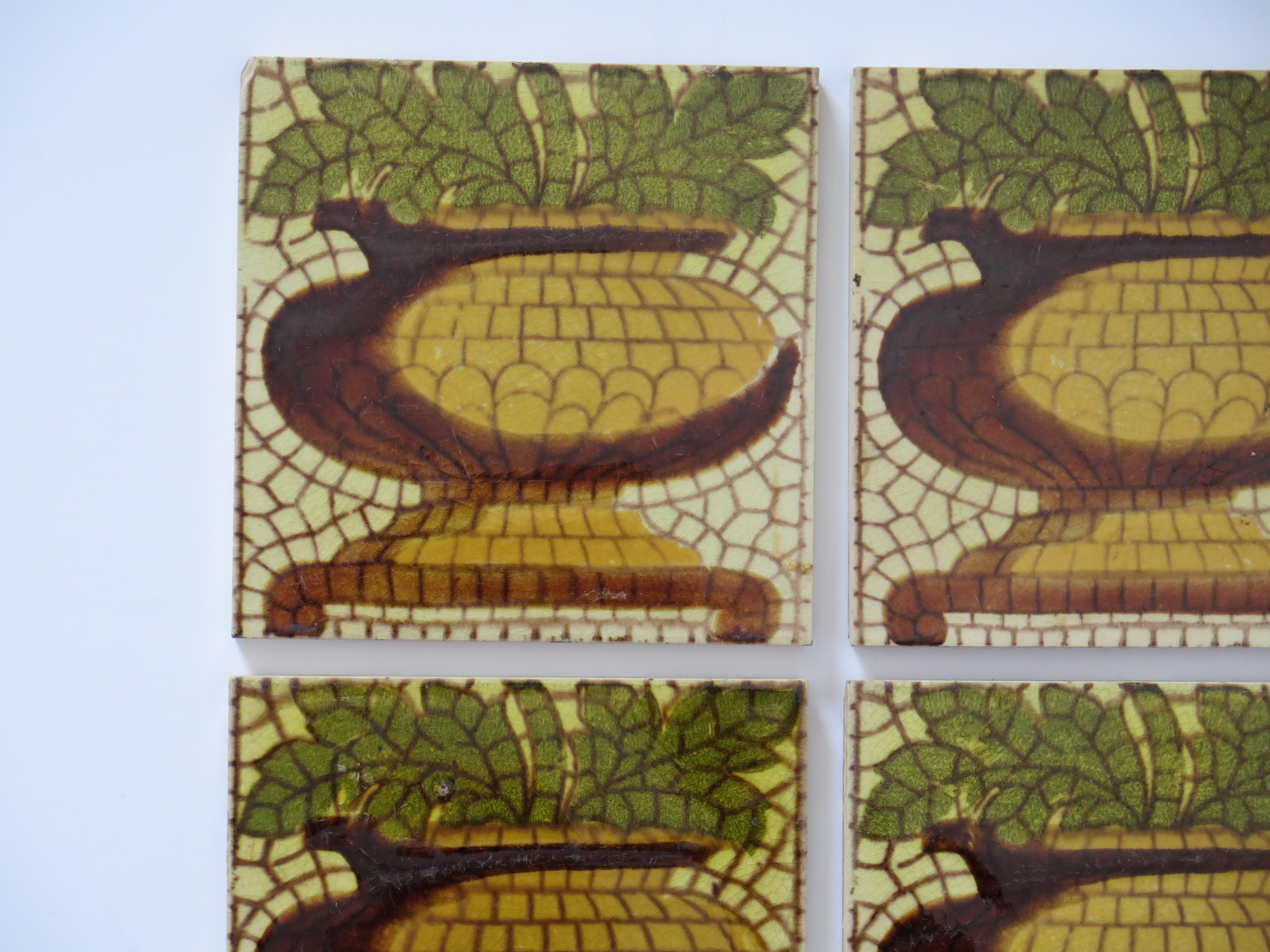 British Set of SIX Ceramic Wall Tiles pineapple vase pat'n 6 inches Square,  circa 1960 For Sale
