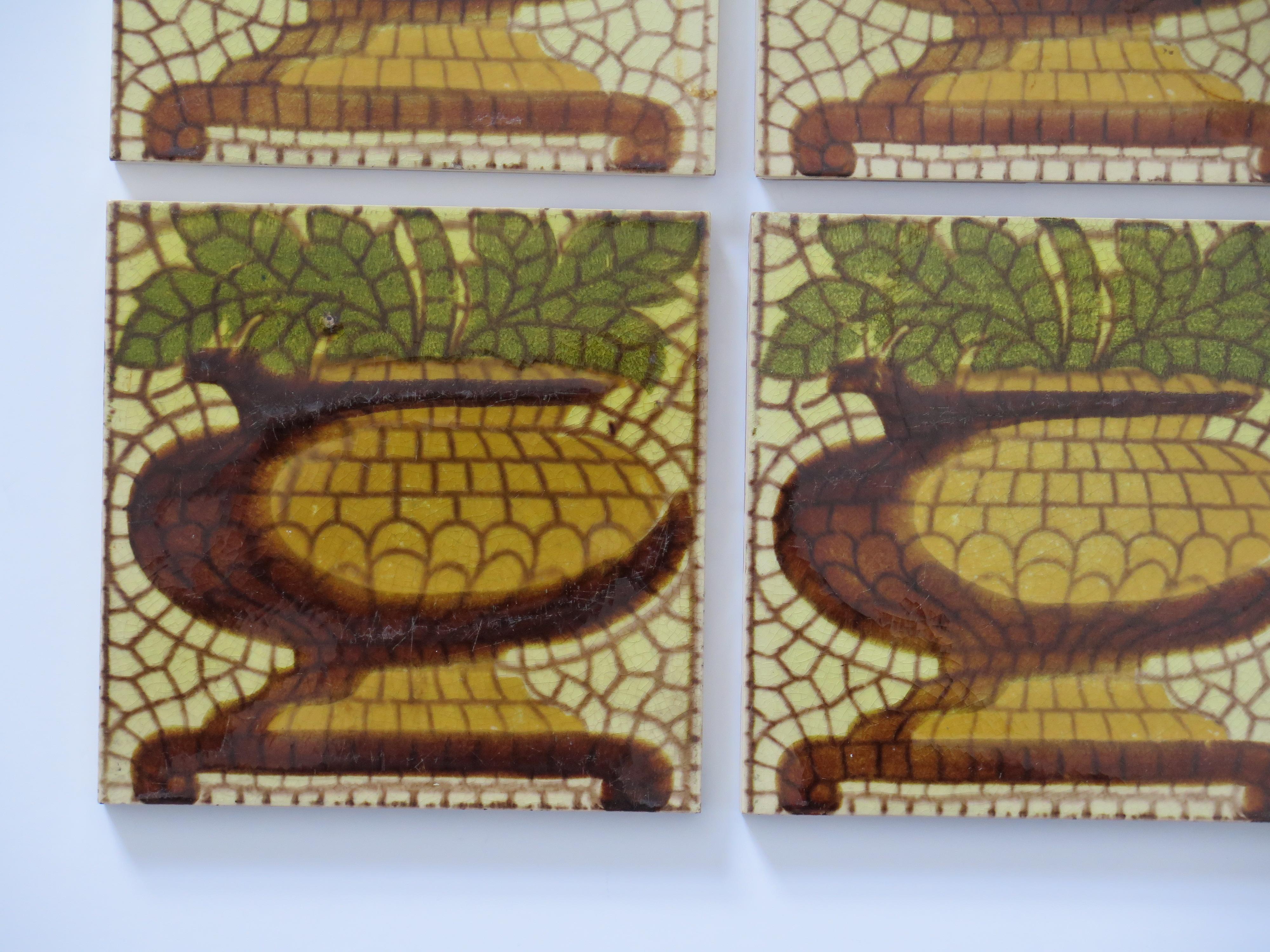 20th Century Set of SIX Ceramic Wall Tiles pineapple vase pat'n 6 inches Square,  circa 1960 For Sale
