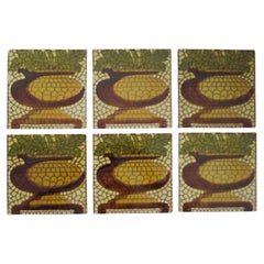 Used Set of SIX Ceramic Wall Tiles pineapple vase pat'n 6 inches Square,  circa 1960