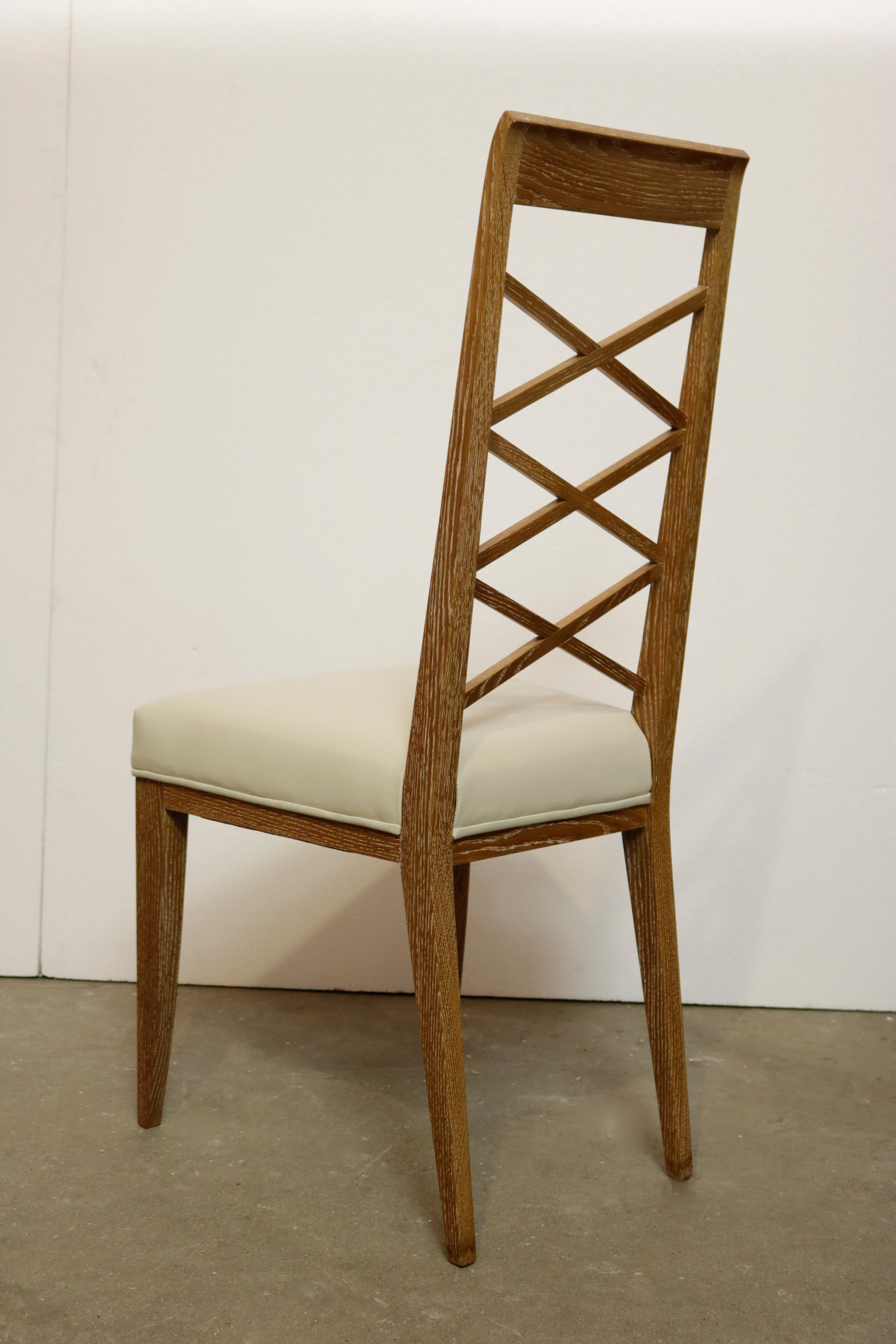 Mid-Century Modern Set of Six Cerused Oak Chairs in the Manner of Jacques Adnet For Sale