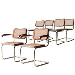 Ensemble de six chaises Cesca modèle B64 et modèle B32:: finition laitonnée:: Italie:: 1960