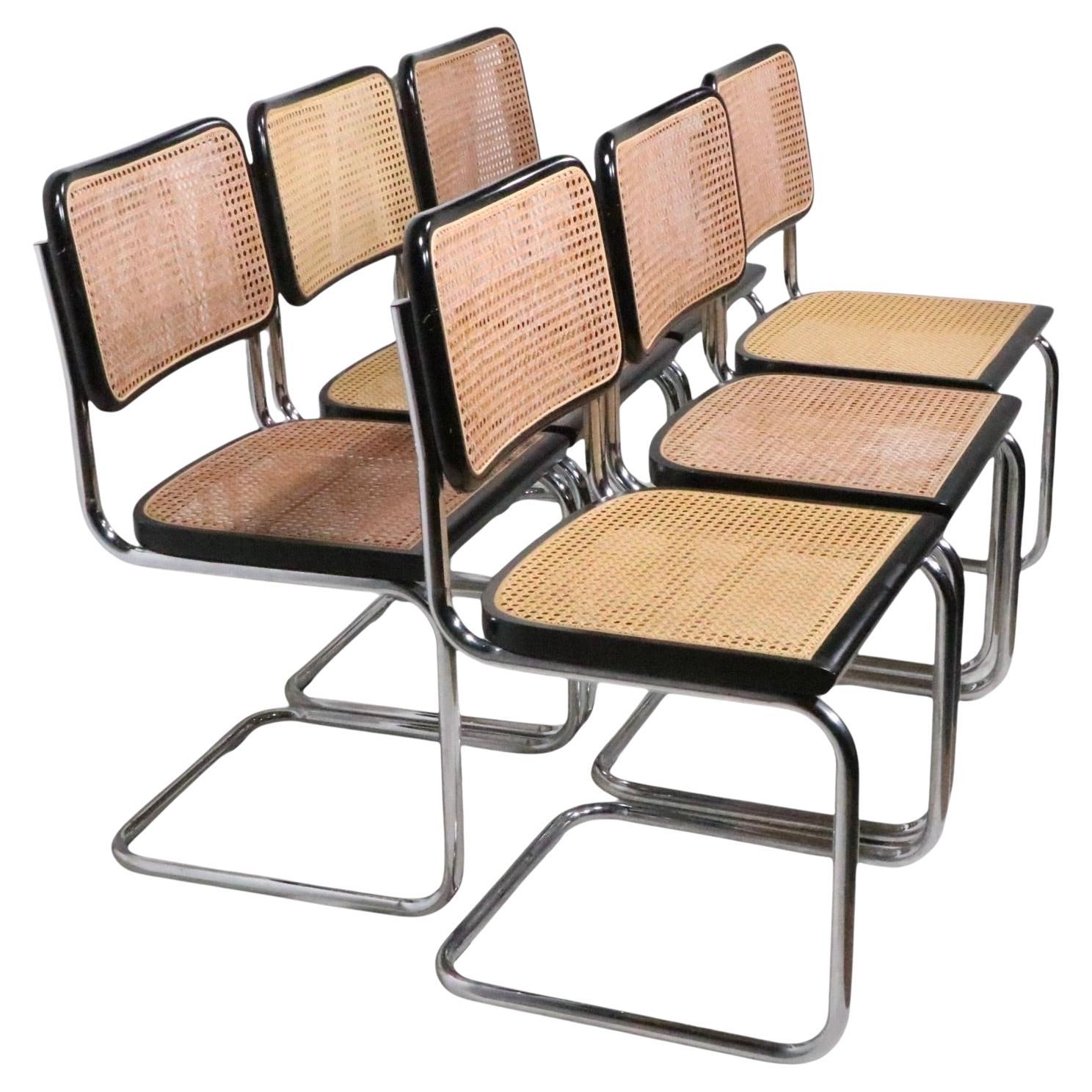Set of Six Cesca Dining Chairs by Marcel Breuer Made in Italy c. 1970
s