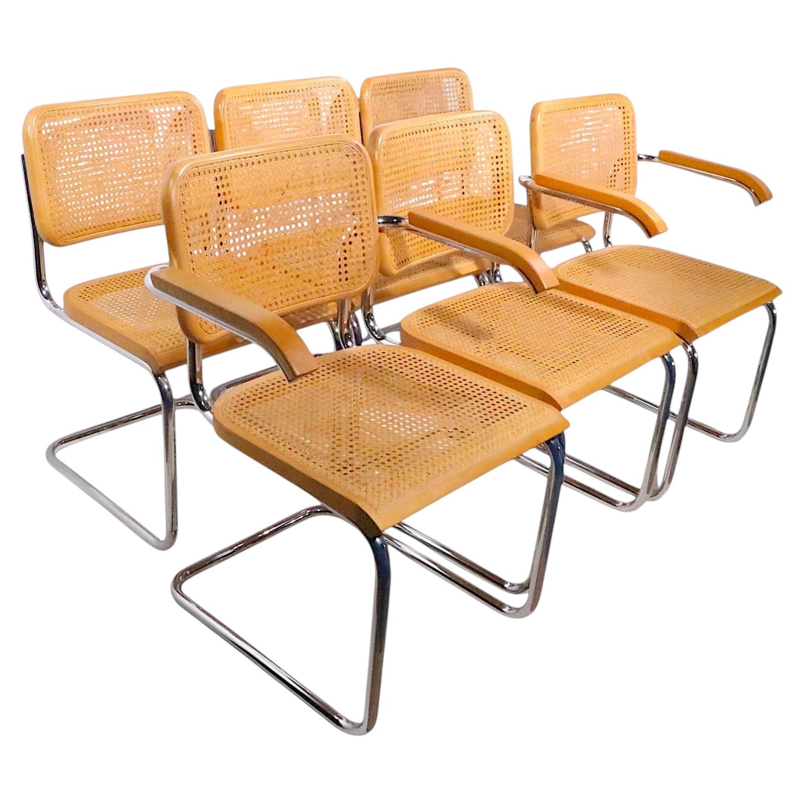 Set of Six Cesca Dining Chairs designed by Marcel Breuer Made in Italy c. 1970's