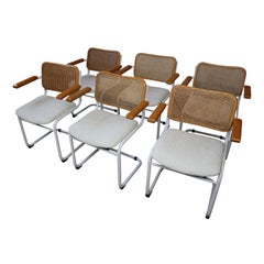 Set of Six Cesca Style Cantilever Tubular Armchairs