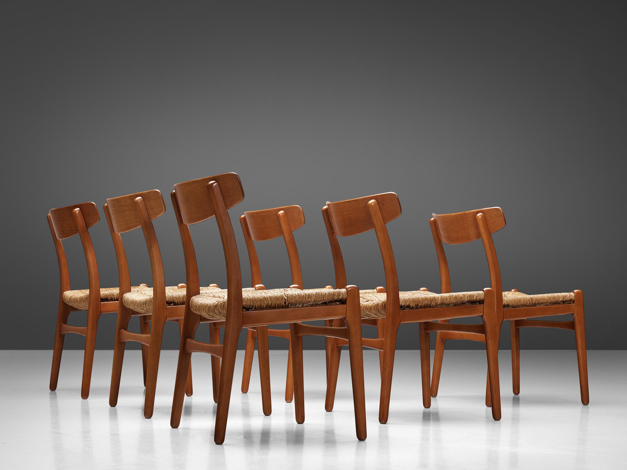 Mid-Century Modern Set of Six 'CH23' Chairs by Hans J. Wegner in Beech and Teak