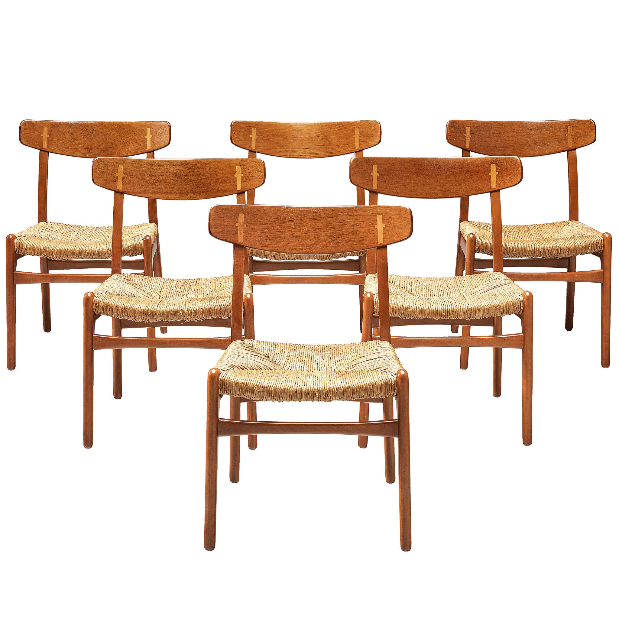 Set of Six 'CH23' Chairs by Hans J. Wegner in Beech and Teak