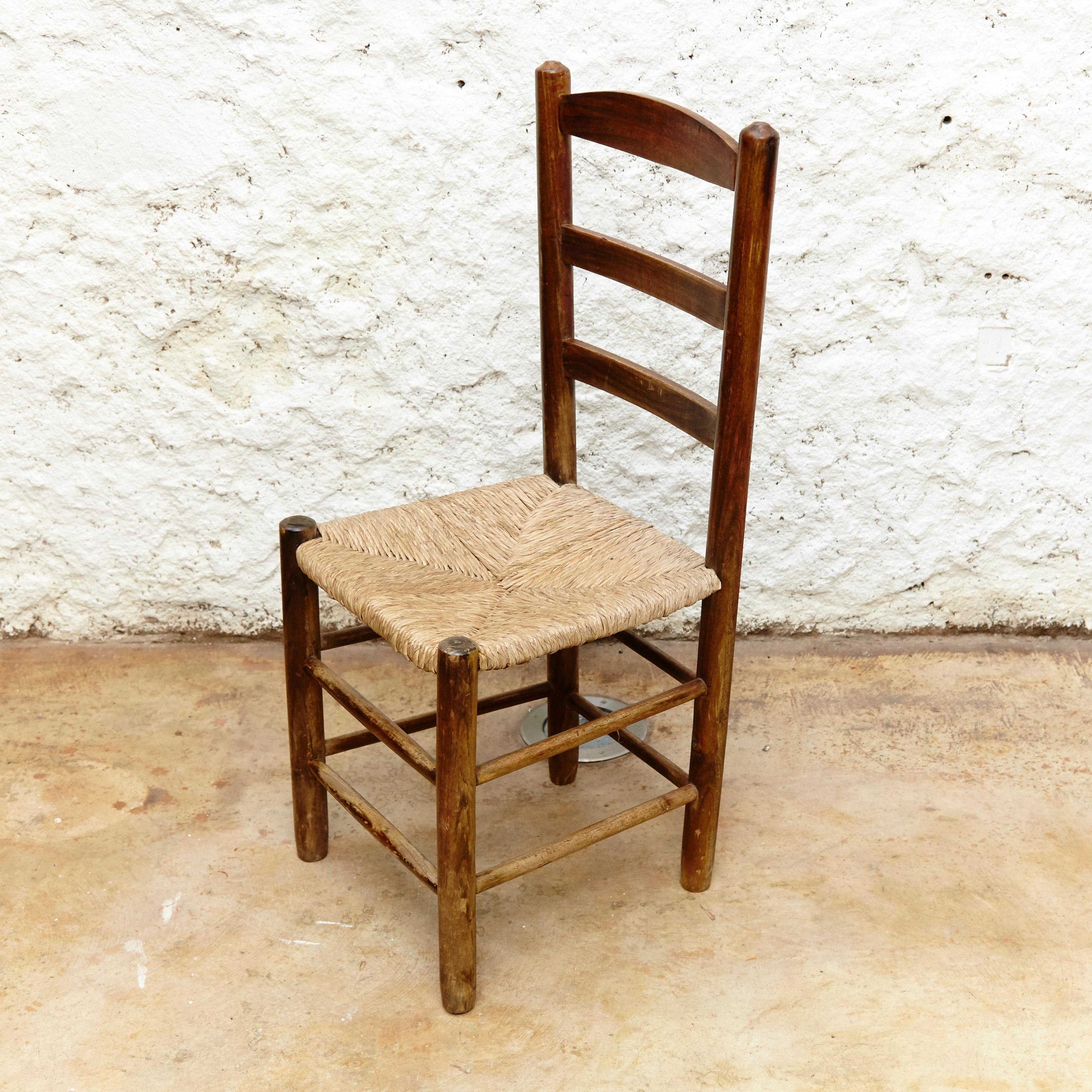 Set of Six Chairs in the style of Charlotte Perriand, Wood & Rattan, circa 1950 4