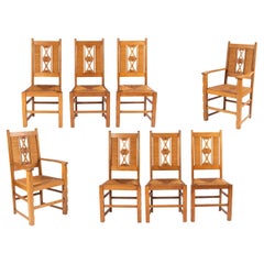 Set of Six Chairs and Two Armchairs in Oak and Straw, Twentieth Century