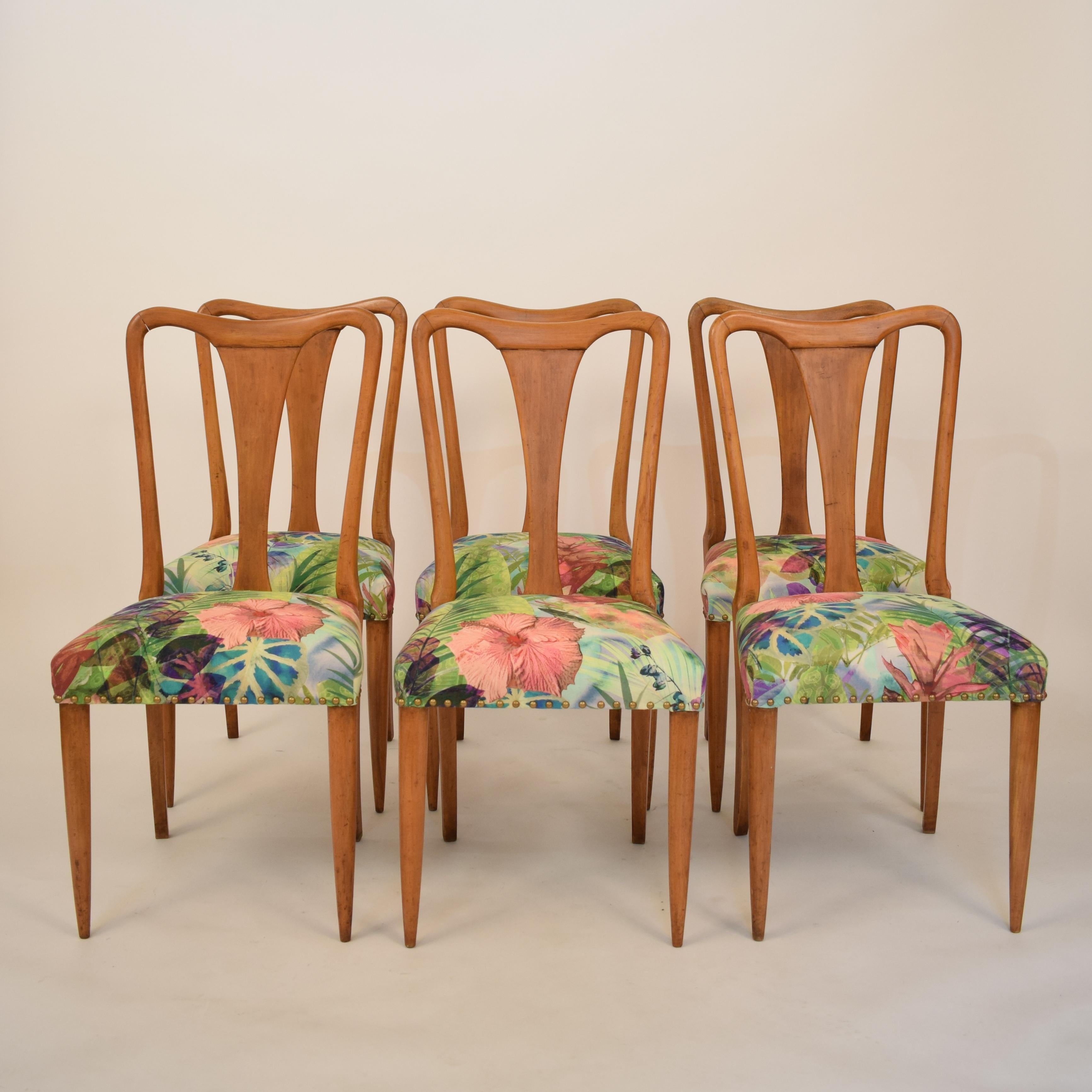 Mid-Century Modern Set of Six Mid Century Italian Dining Chairs attributed to Osvaldo Borsani  1940