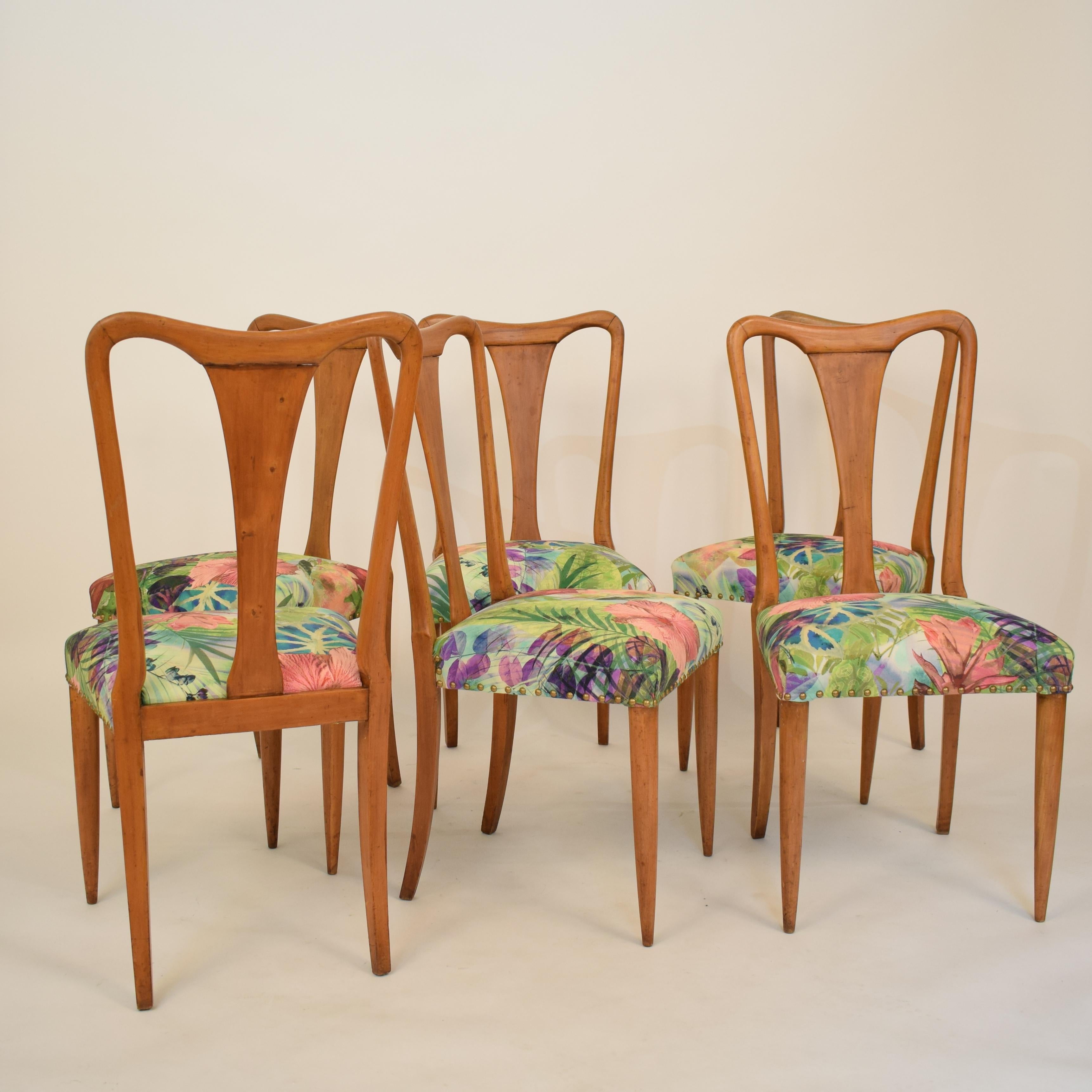 Fabric Set of Six Mid Century Italian Dining Chairs attributed to Osvaldo Borsani  1940