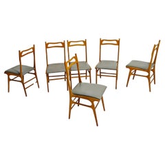 Set of Six Chairs Beech Wood Foam Skai Covering Mid-Century Design Italy 1950