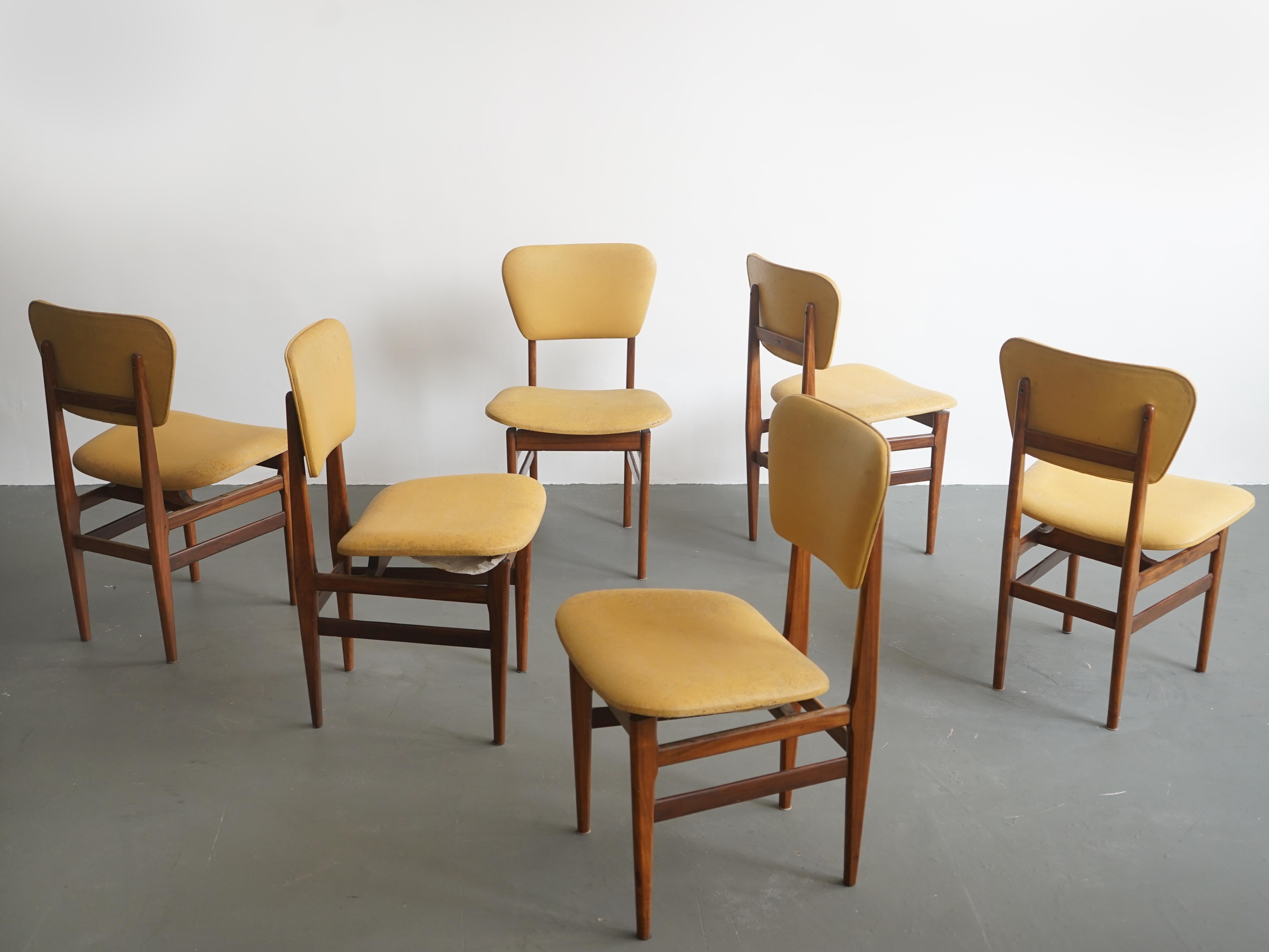Mid-20th Century Set of Six Chairs by Carlo Hauner, Brazilian Design