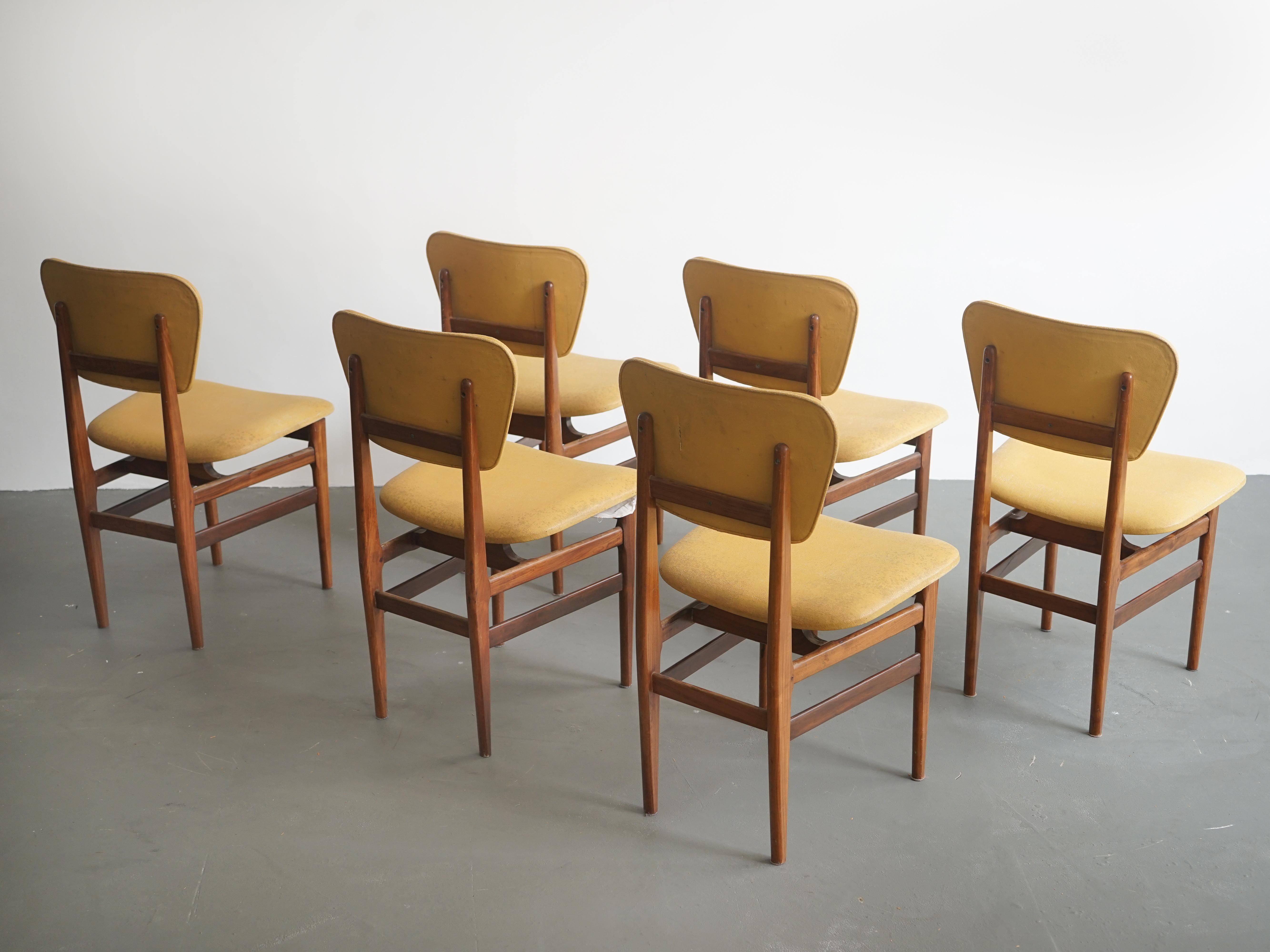 Leather Set of Six Chairs by Carlo Hauner, Brazilian Design