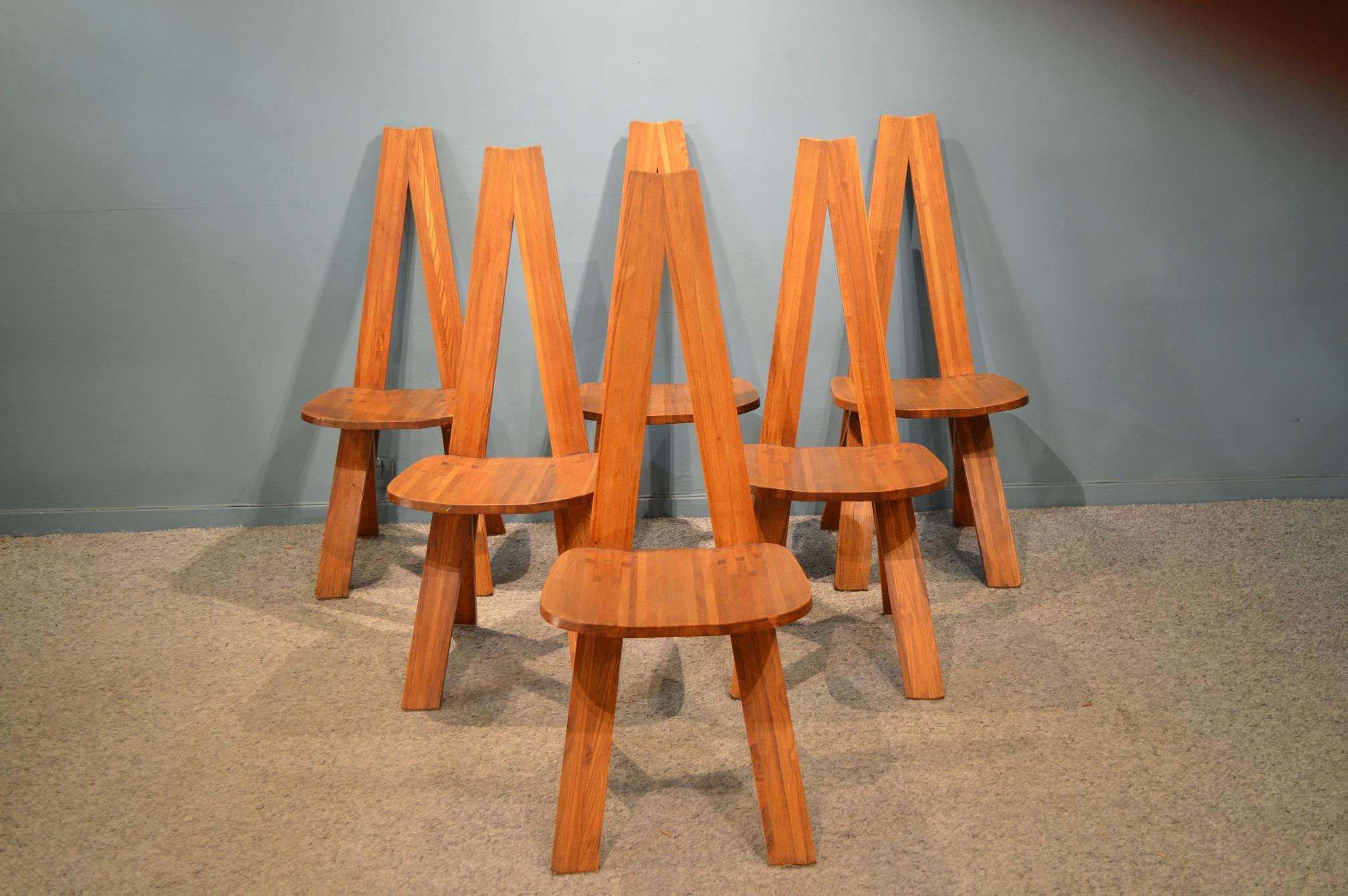 Set of six chairs model S 45 in French helm by Pierre Chapo.
Original work, circa 1960.
They are very comfortable and in excellent conditions.