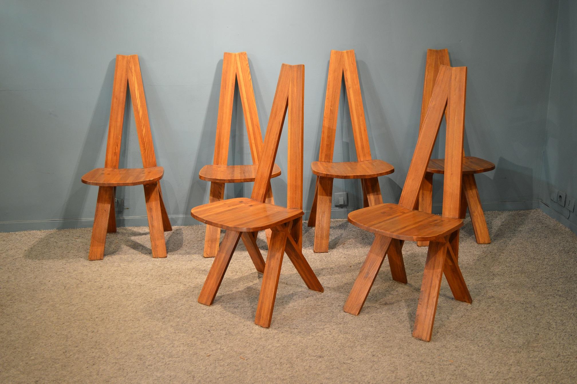 Mid-Century Modern Set of Six Chairs by Chairs by Pierre Chapo