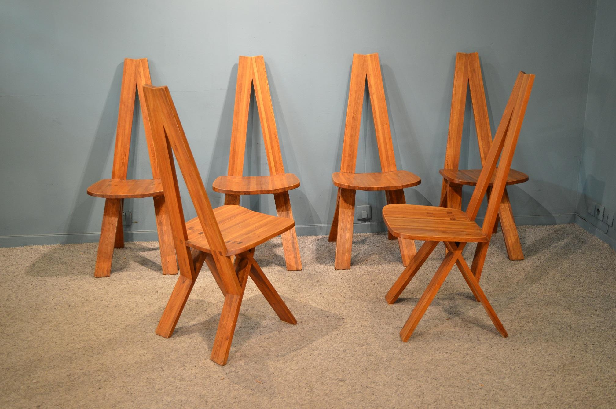French Set of Six Chairs by Chairs by Pierre Chapo