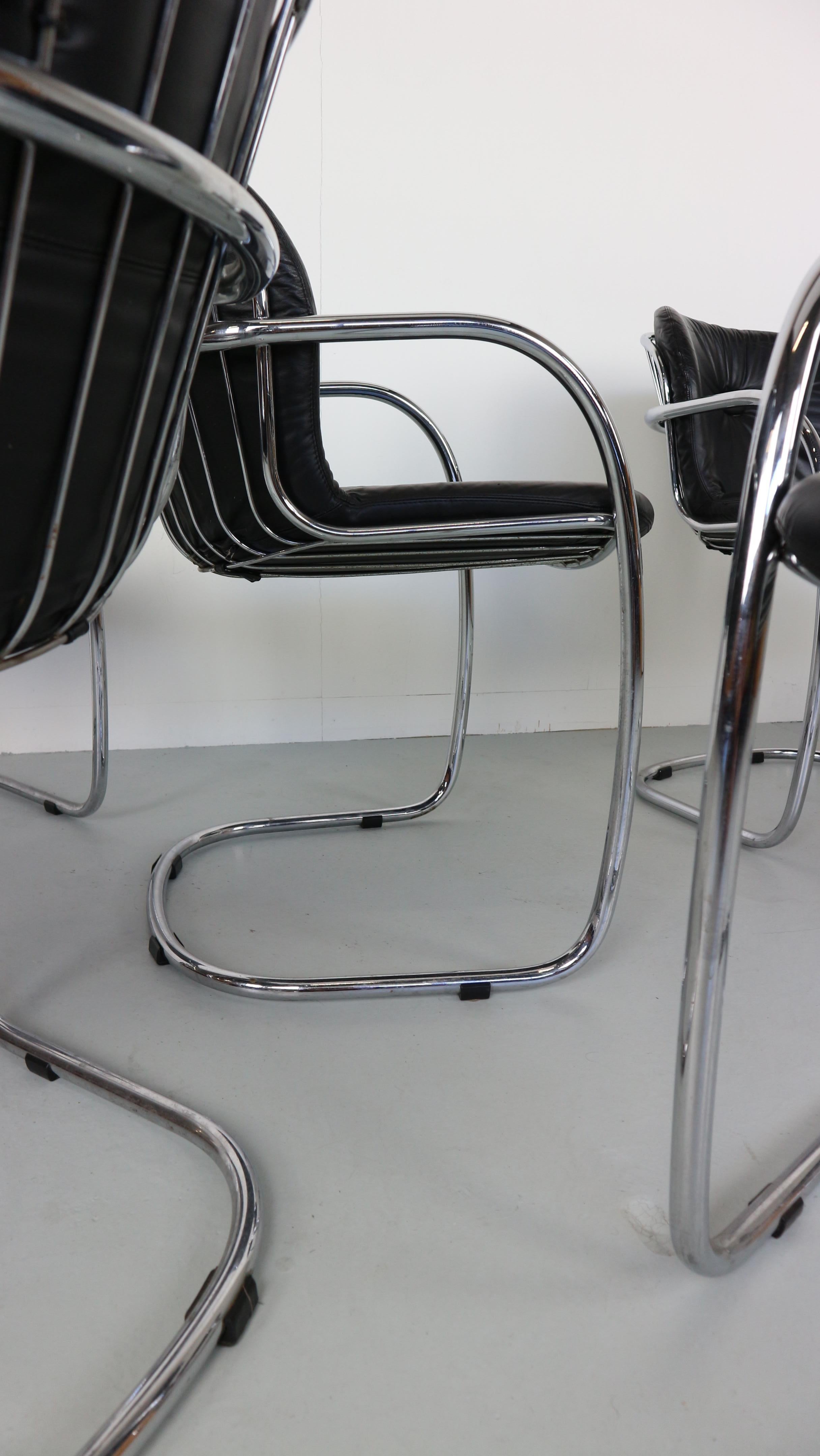 Set of Six Chairs by Gastone Rinaldi Leather and Tubular Chromed Frame 1970s 7