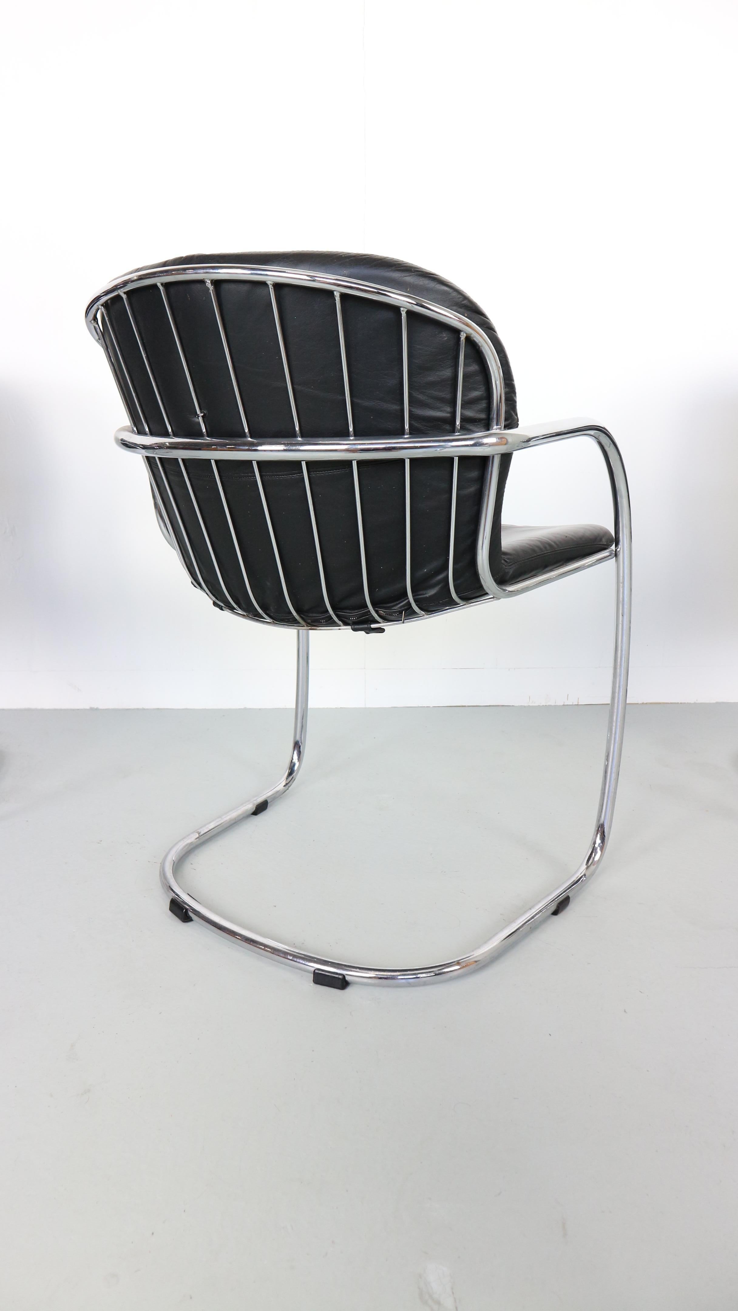 Set of Six Chairs by Gastone Rinaldi Leather and Tubular Chromed Frame 1970s In Good Condition In The Hague, NL