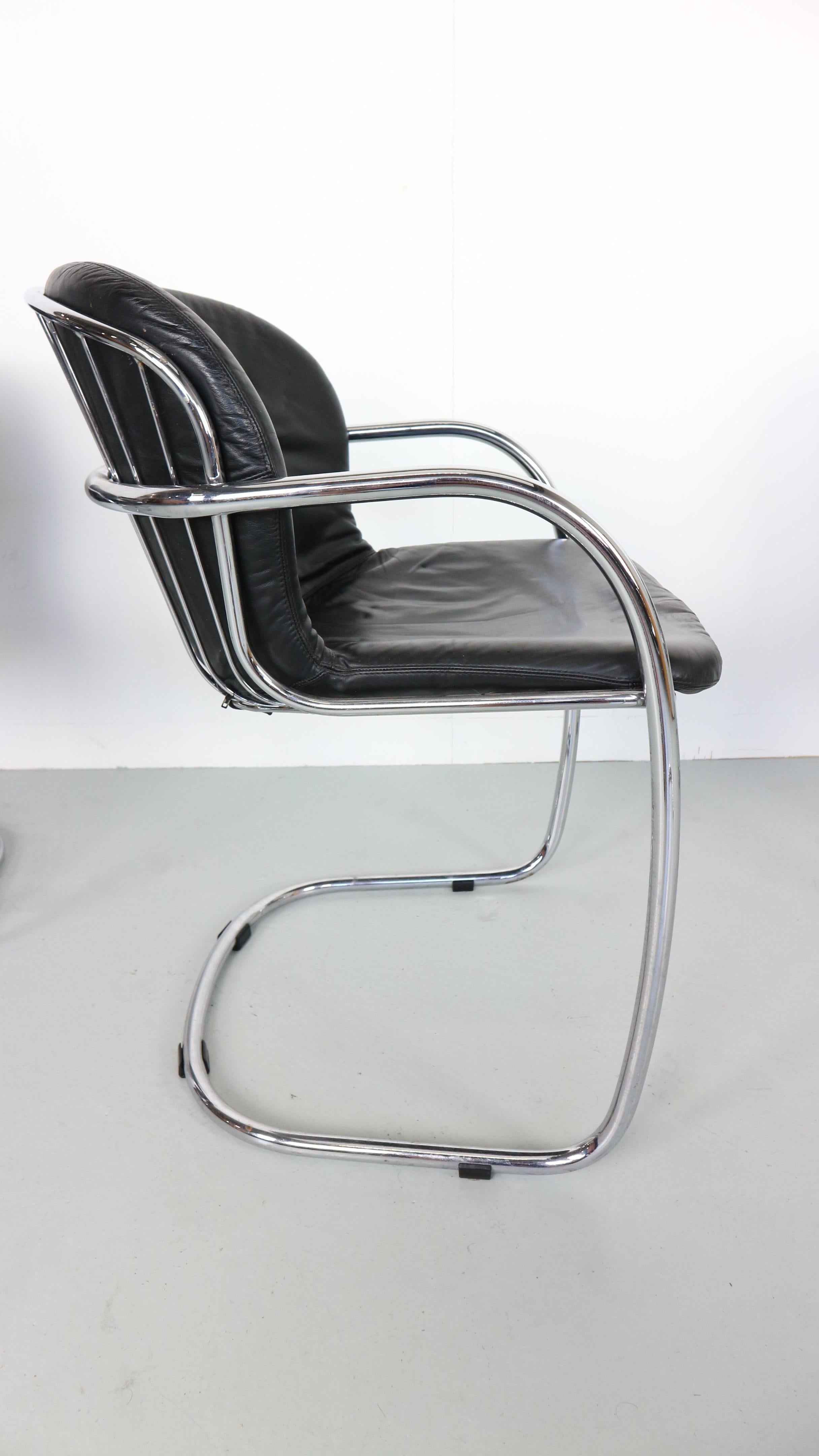 Late 20th Century Set of Six Chairs by Gastone Rinaldi Leather and Tubular Chromed Frame 1970s