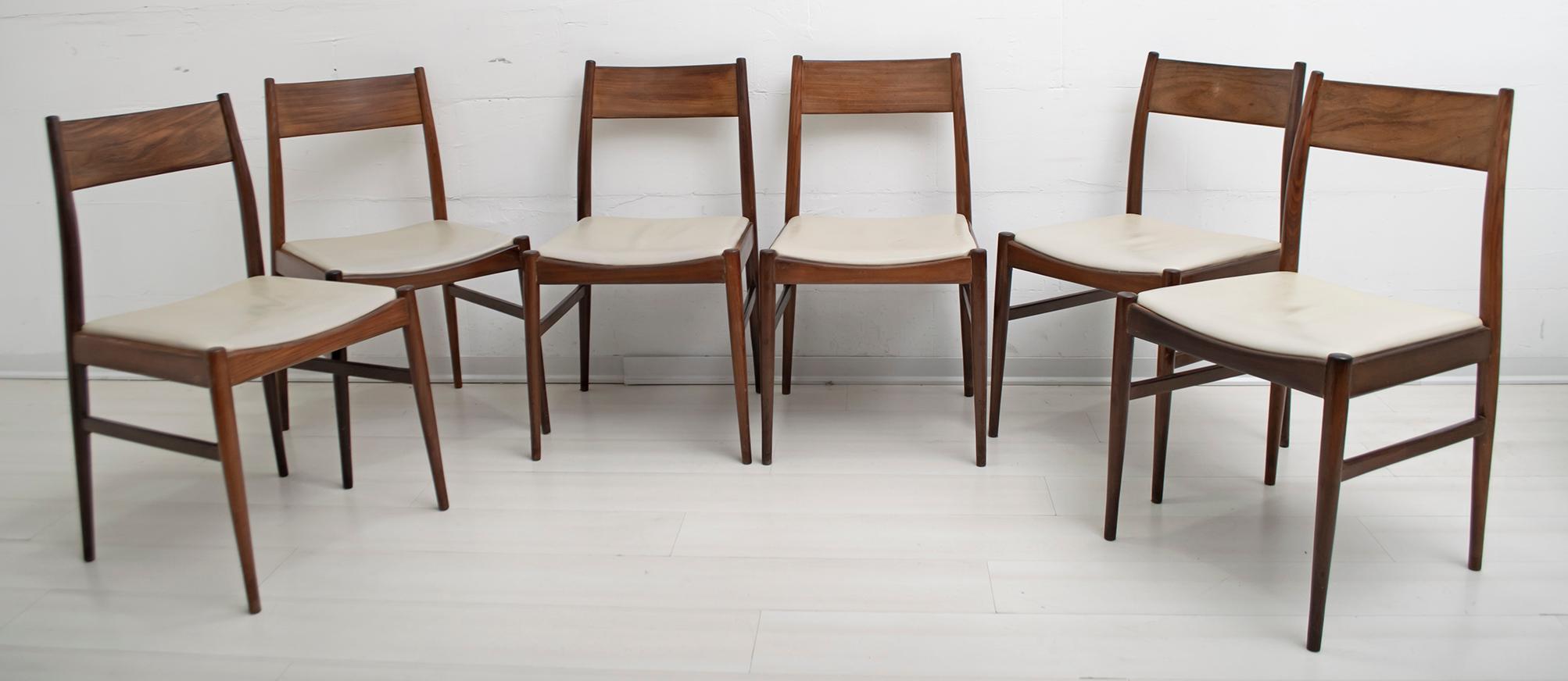 Mid-Century Modern Set of Six Chairs by Gianfranco Frattini Teak Vintage, Italy, 1960s
