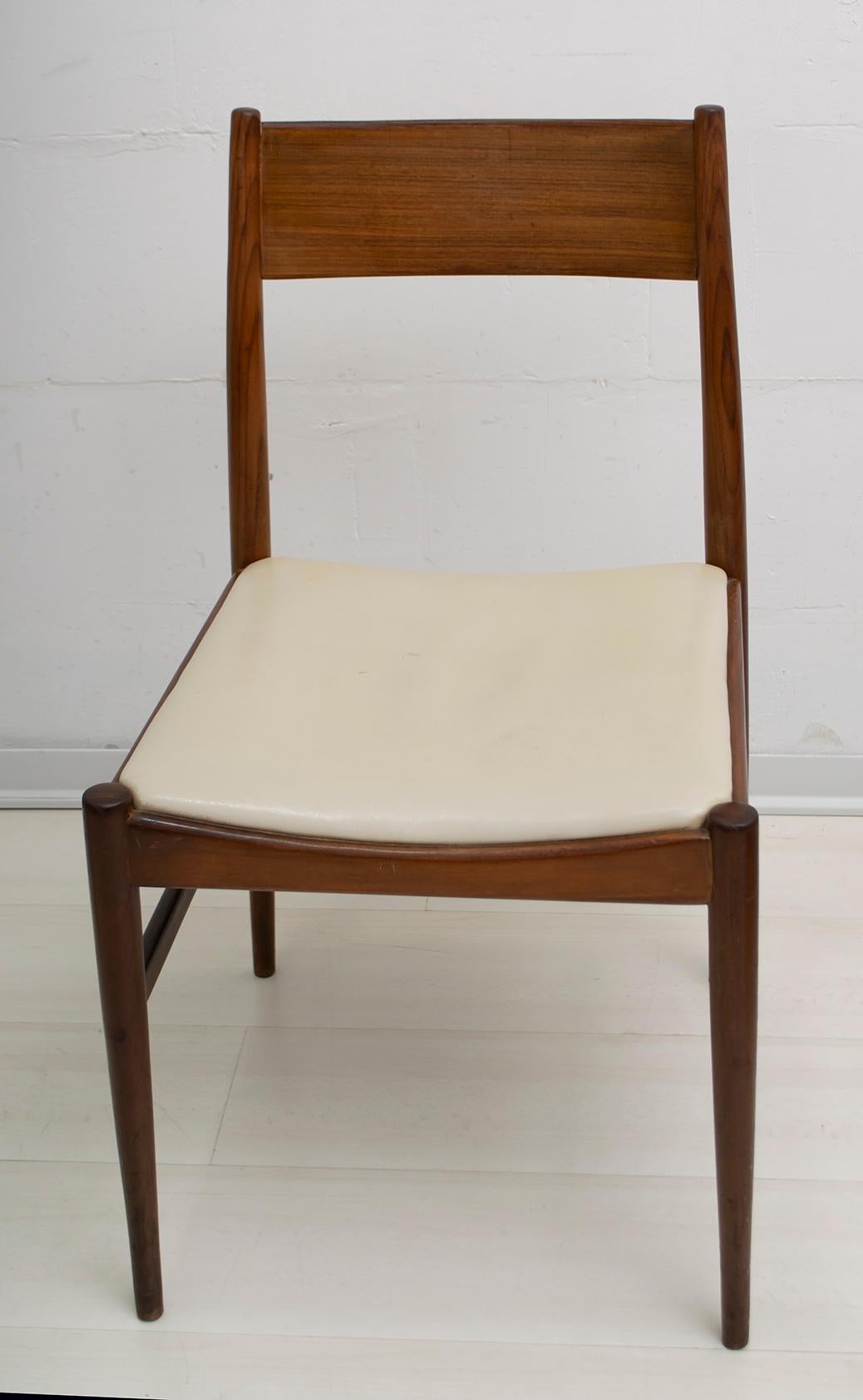 Mid-20th Century Set of Six Chairs by Gianfranco Frattini Teak Vintage, Italy, 1960s