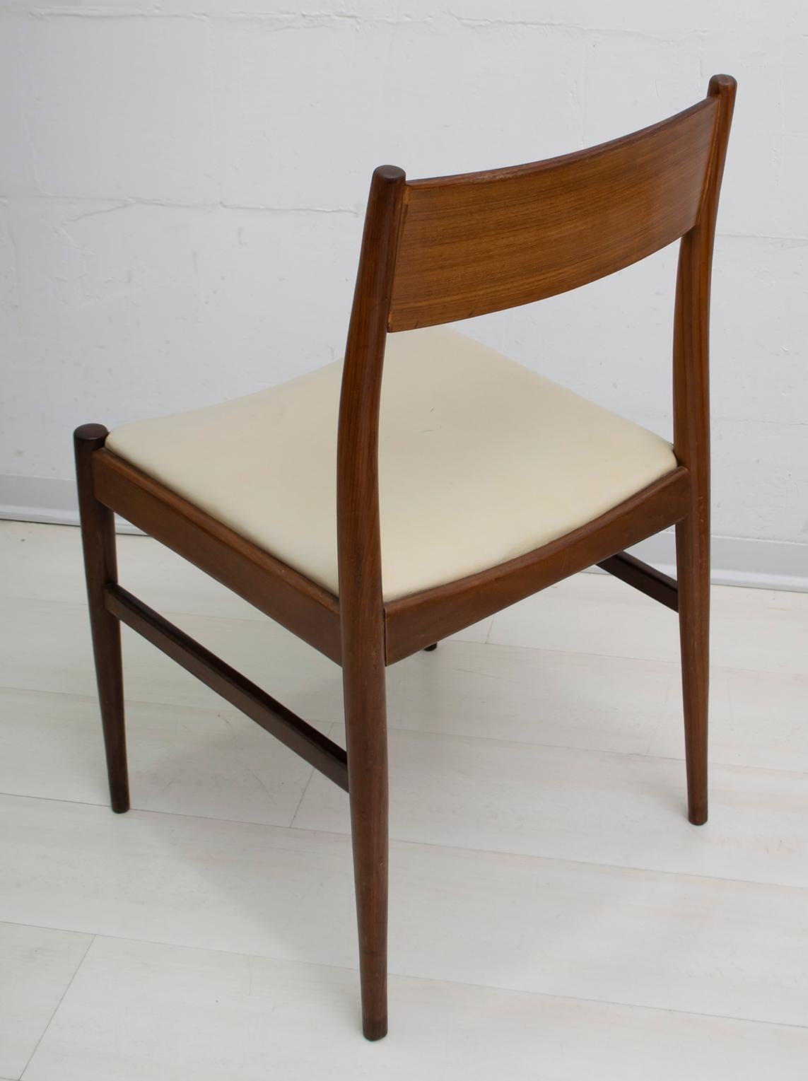 Faux Leather Set of Six Chairs by Gianfranco Frattini Teak Vintage, Italy, 1960s