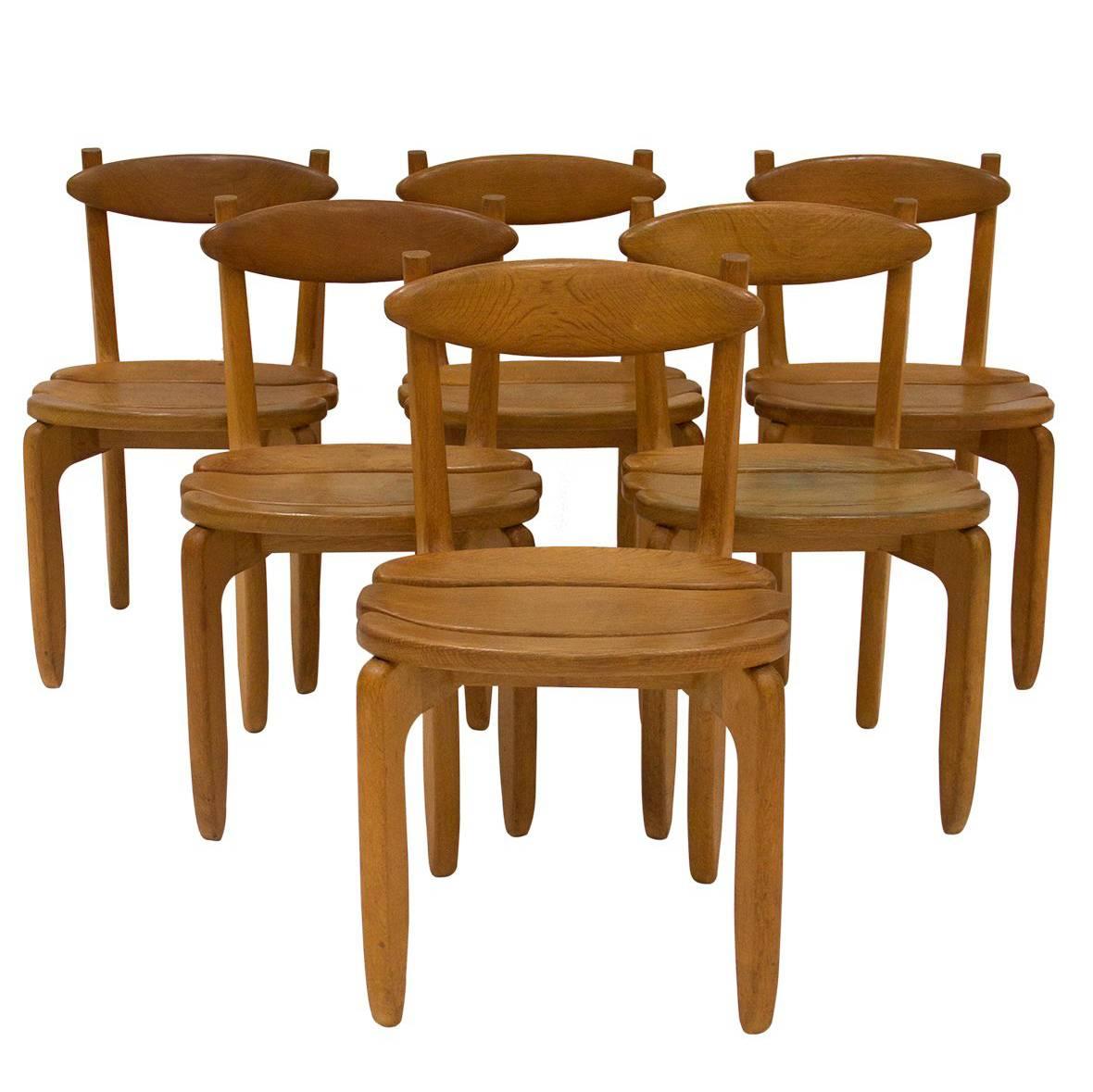 Set of Six Chairs by Guillerme et Chambron for Votre Maison, circa 1970, France For Sale