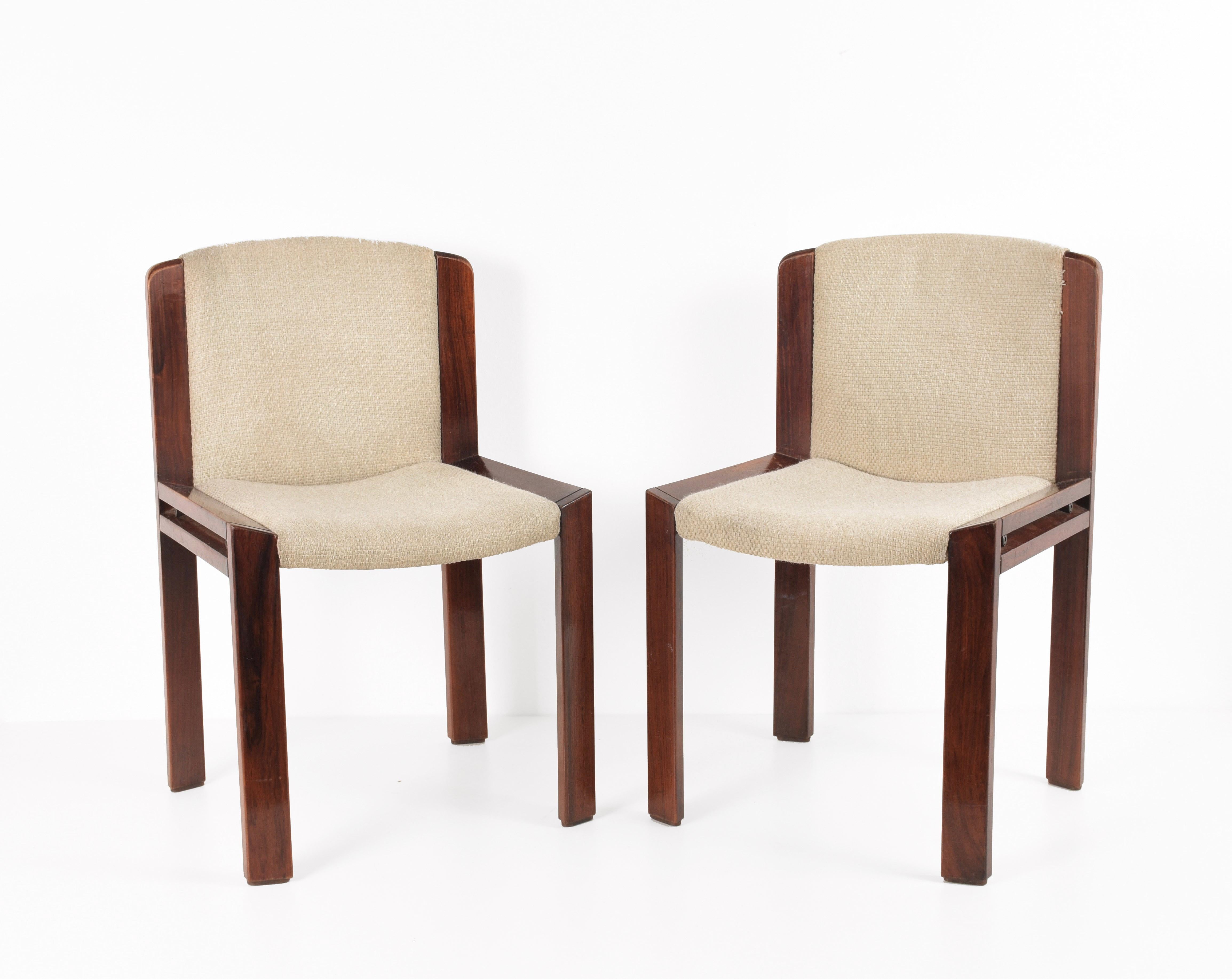 Cotton Set of Six Chairs by Joe Colombo for Pozzi, Solid wood, Italy 1965s