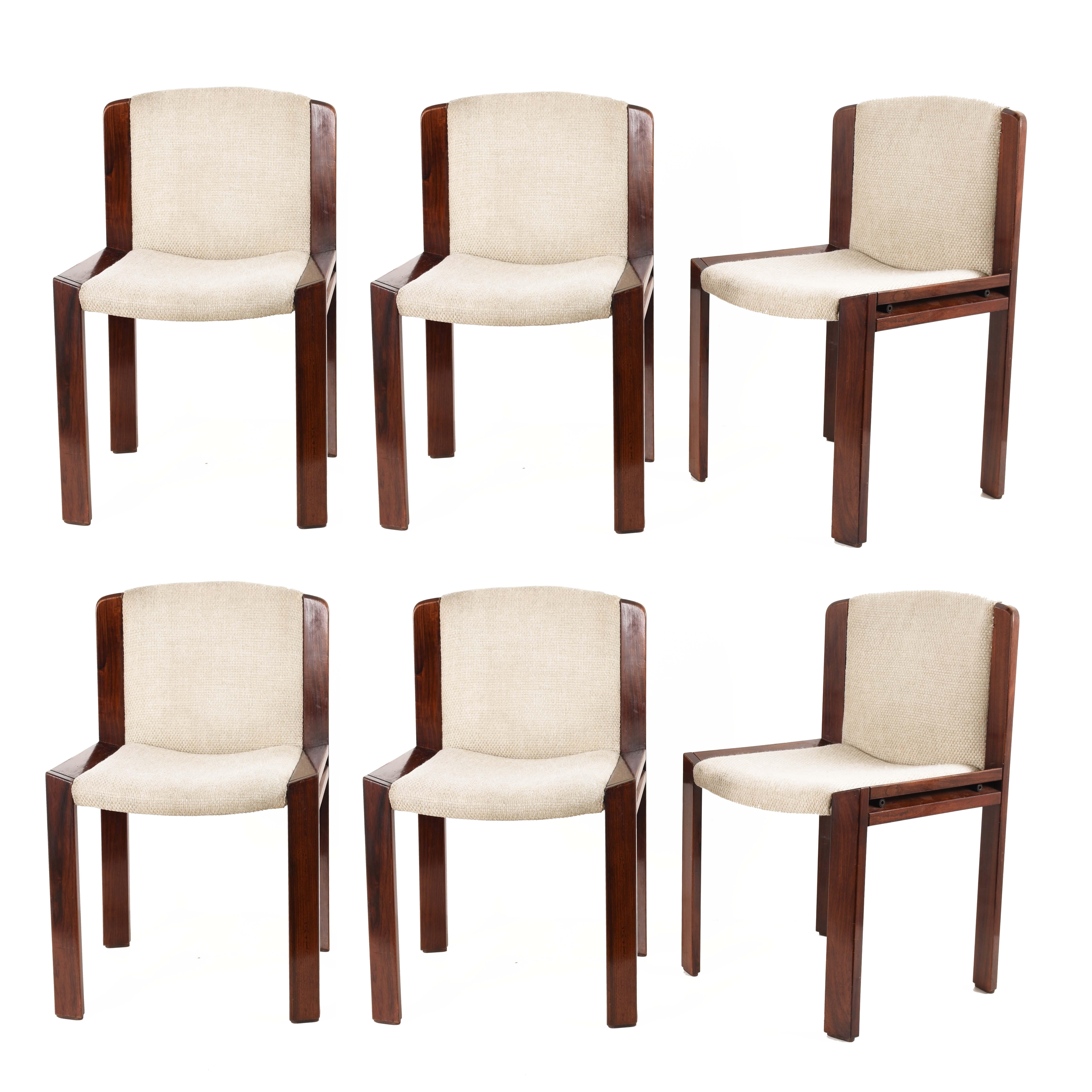 Set of Six Chairs by Joe Colombo for Pozzi, Solid wood, Italy 1965s