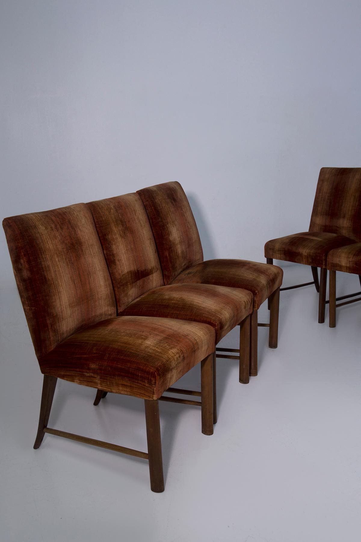 Set of six chairs by Paolo Buffa with original velvet fabric of the period (Mid-20th Century) im Angebot