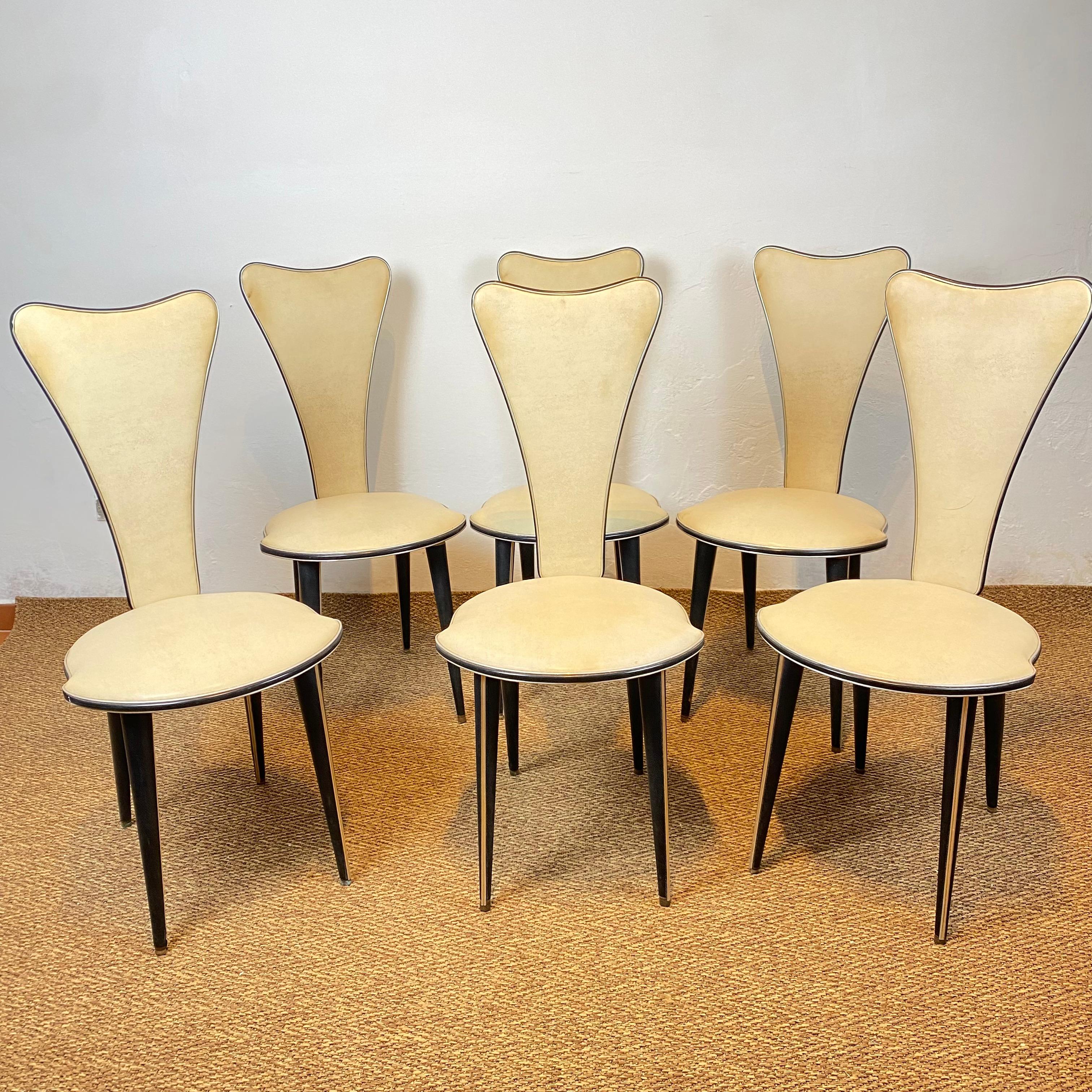 Milieu du XXe siècle Ensemble de six chaises par Umberto Mascagni, années 1950