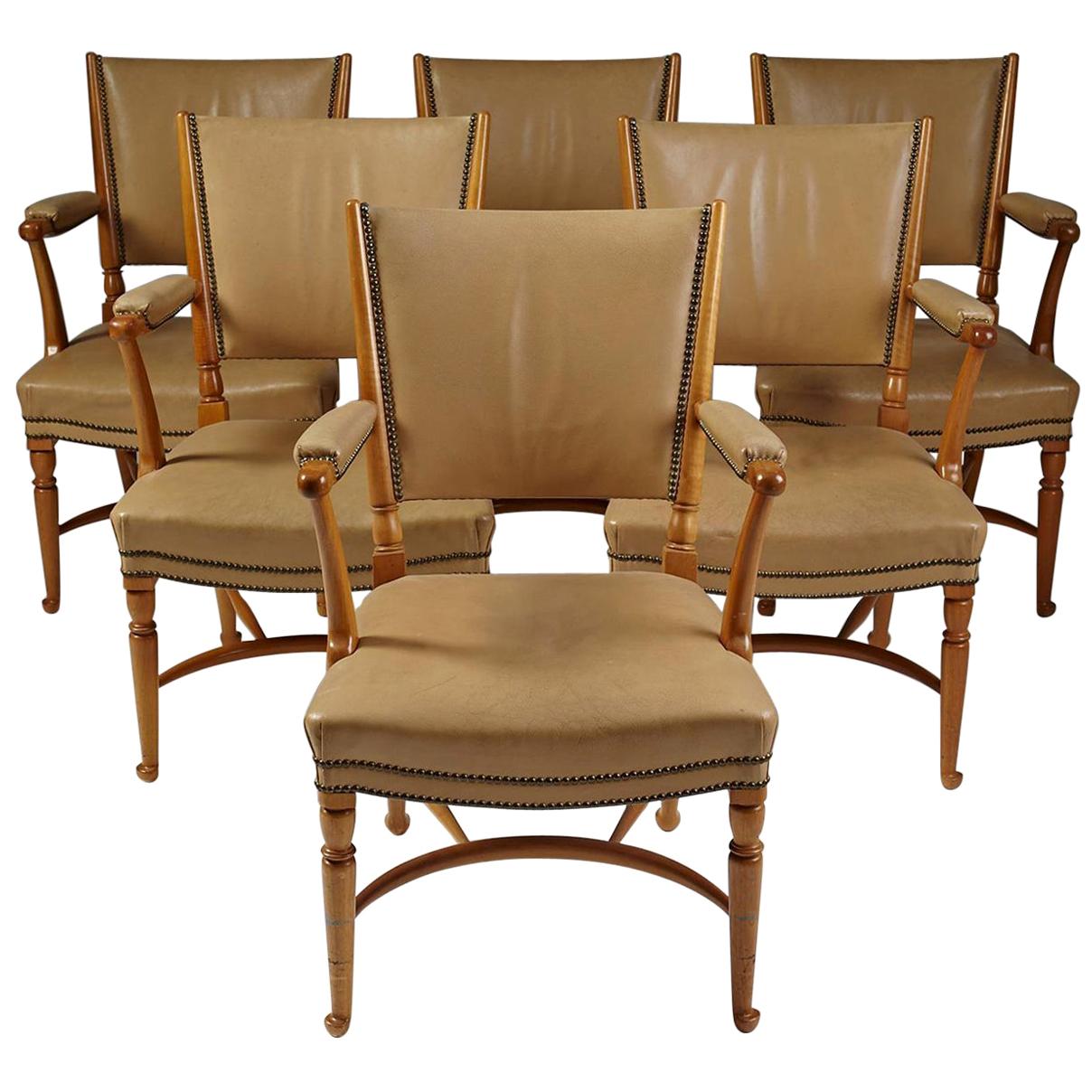 Set of Six Chairs Designed by Josef Frank for Svensk Tenn, Model 725, Sweden For Sale