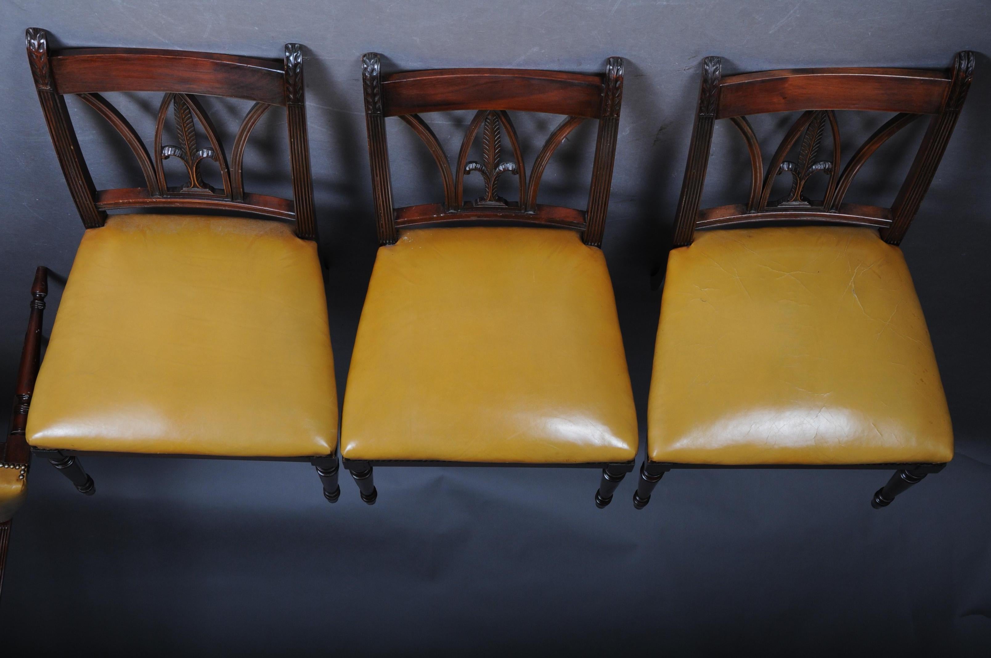 Set of Six Chairs England Victorian 20th Century, Mahogany, Leather For Sale 7