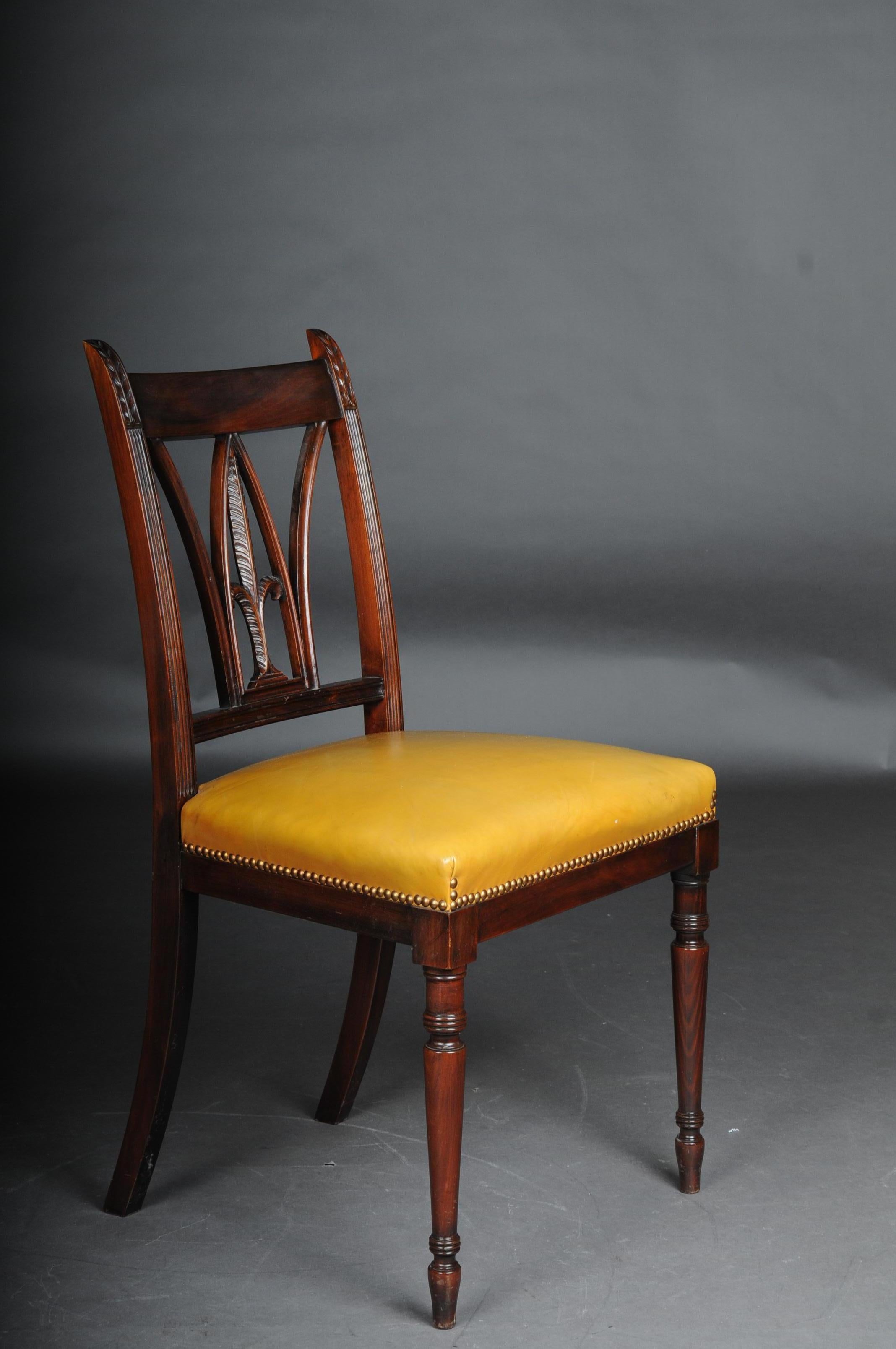 English Set of Six Chairs England Victorian 20th Century, Mahogany, Leather