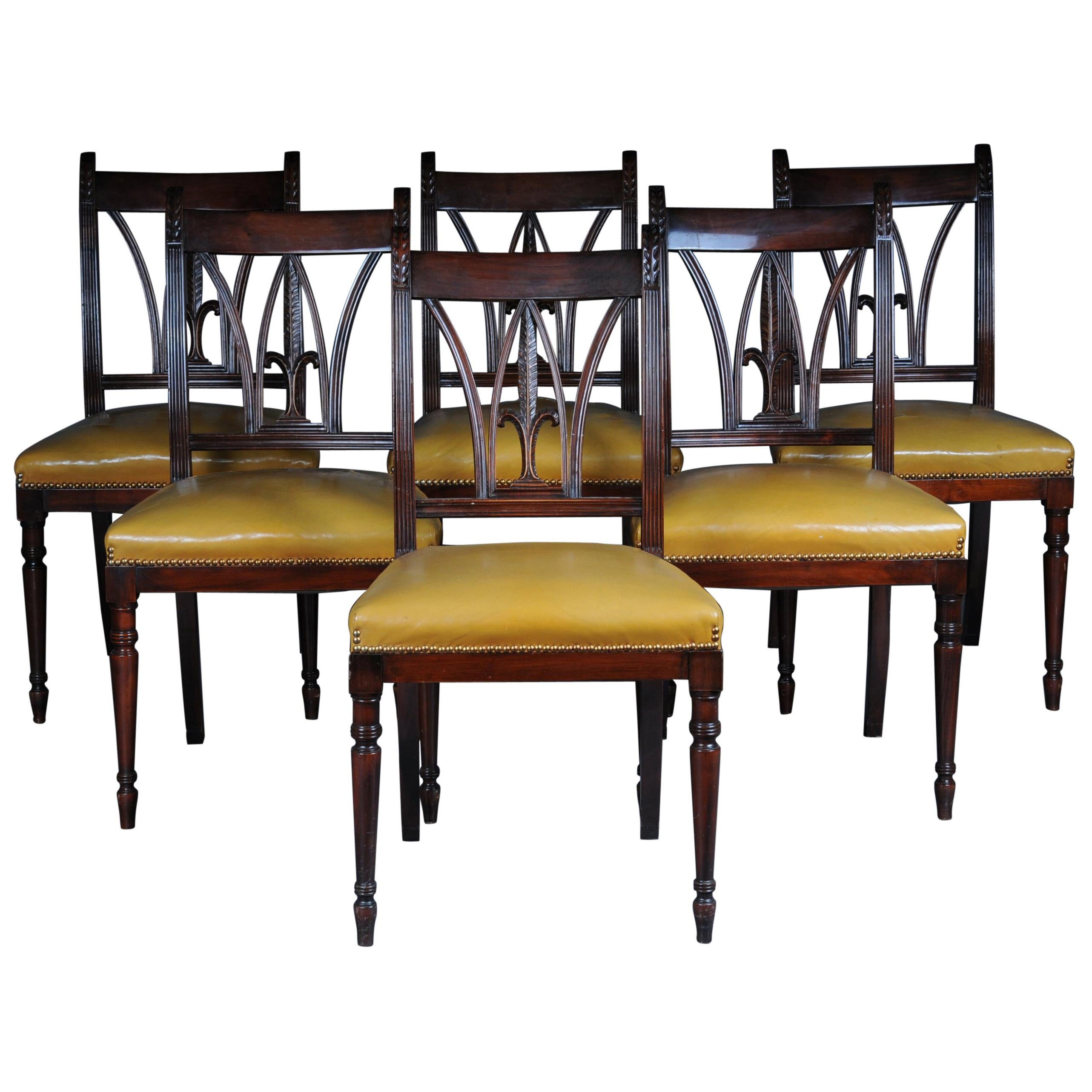 Set of Six Chairs England Victorian 20th Century, Mahogany, Leather