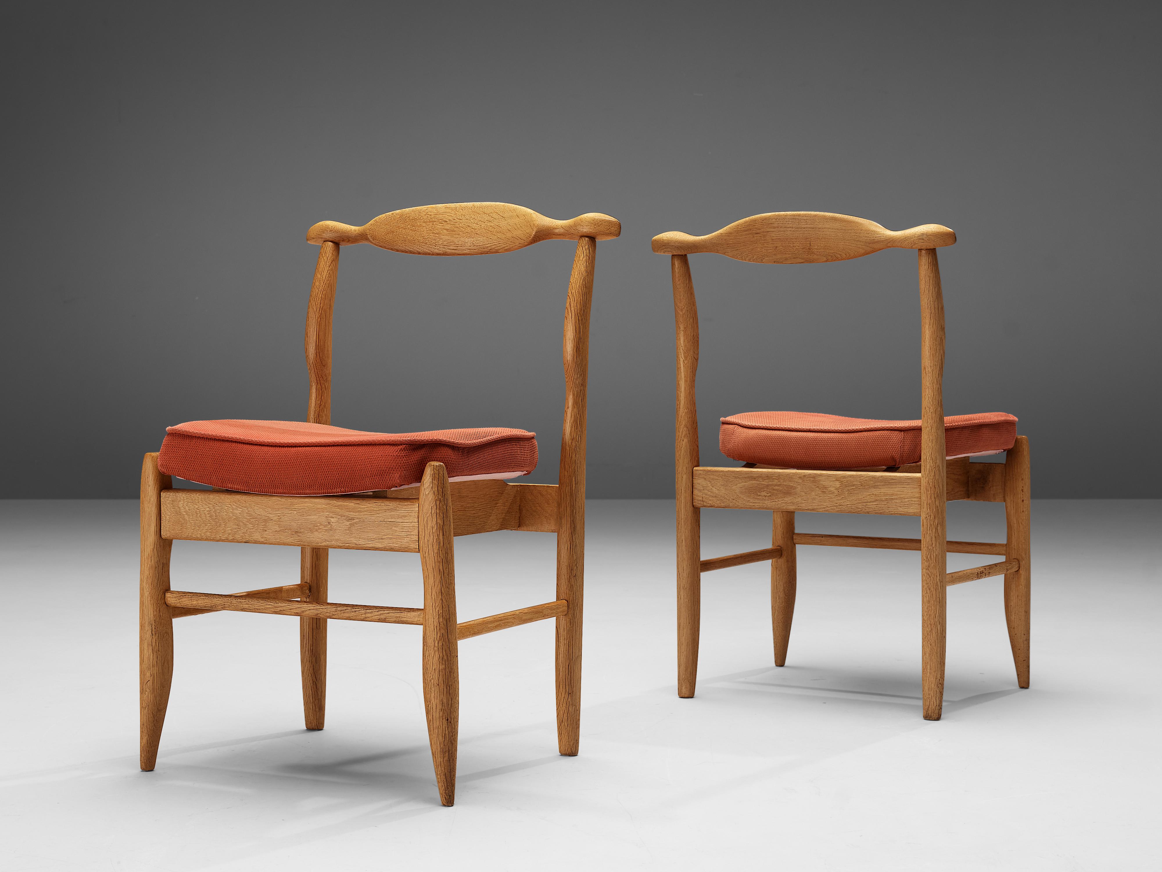 Mid-Century Modern Guillerme & Chambron Set of Six 'Fumay' Dining Chairs in Oak 