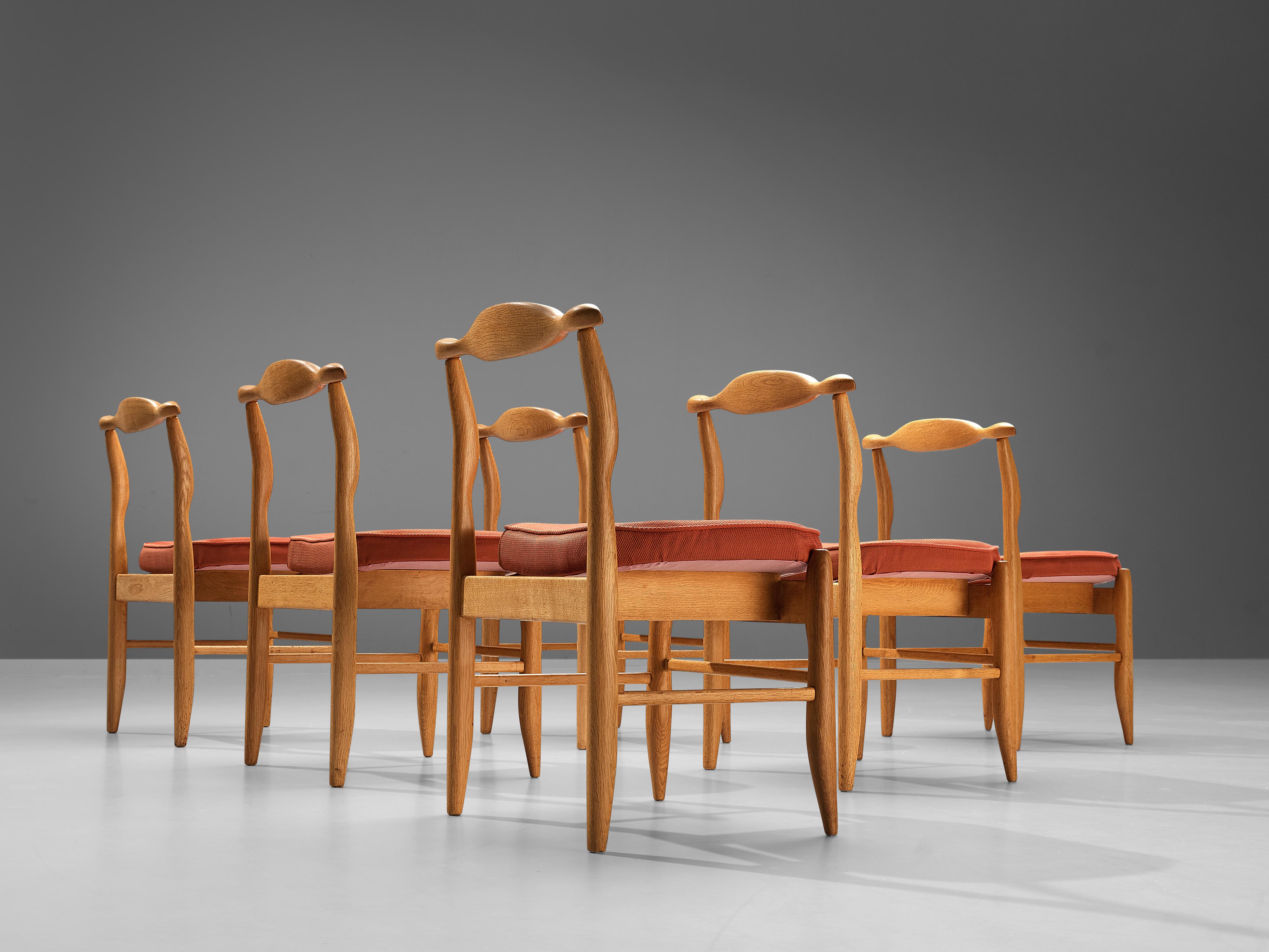 Mid-20th Century Guillerme & Chambron Set of Six 'Fumay' Dining Chairs in Oak 