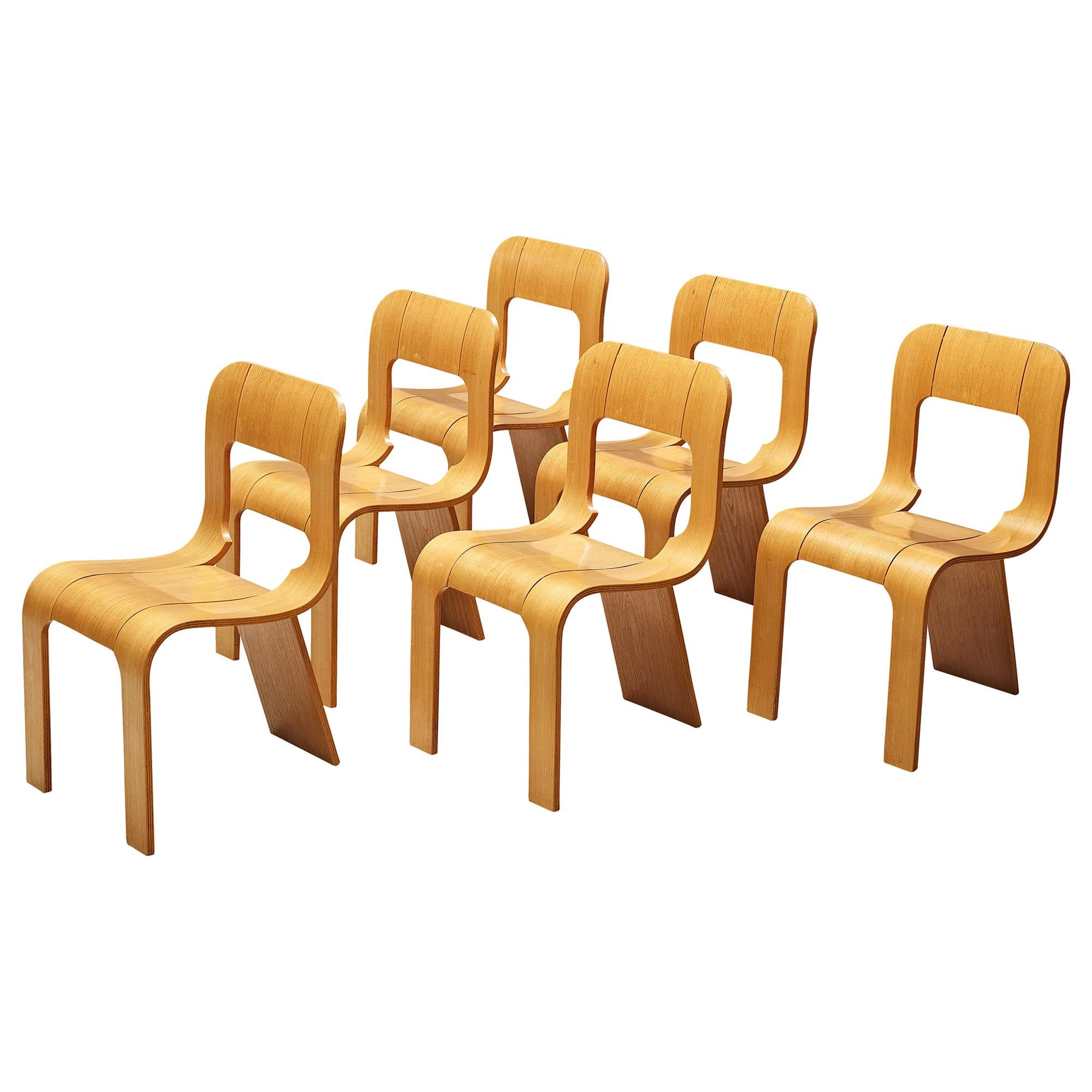 Set of Six Chairs in Ashwood by Gigi Sabadin, Italy, 1970s