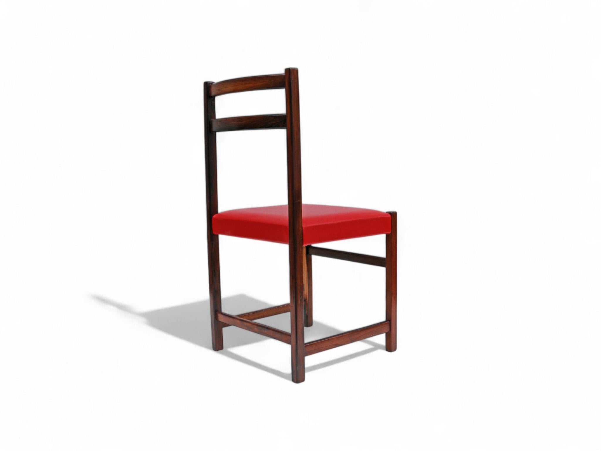 Set of Six Chairs in Hardwood & Red Leather by Celina Decoracoes, 1960s For Sale 1