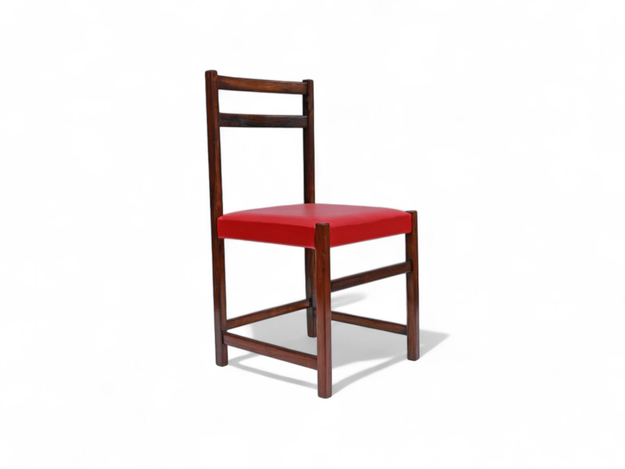 Set of Six Chairs in Hardwood & Red Leather by Celina Decoracoes, 1960s For Sale 2