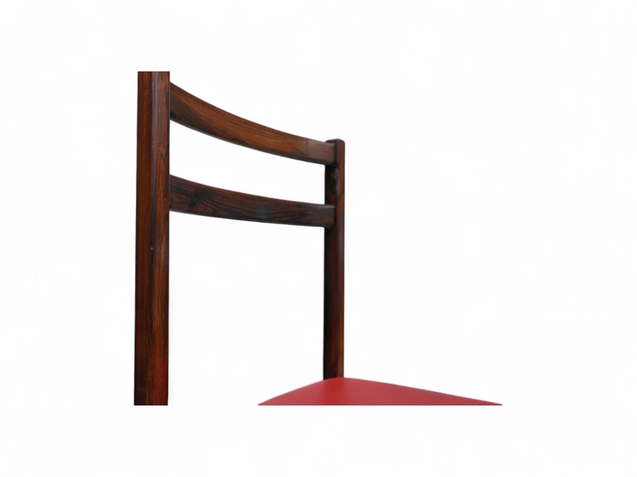 Set of Six Chairs in Hardwood & Red Leather by Celina Decoracoes, 1960s For Sale 3