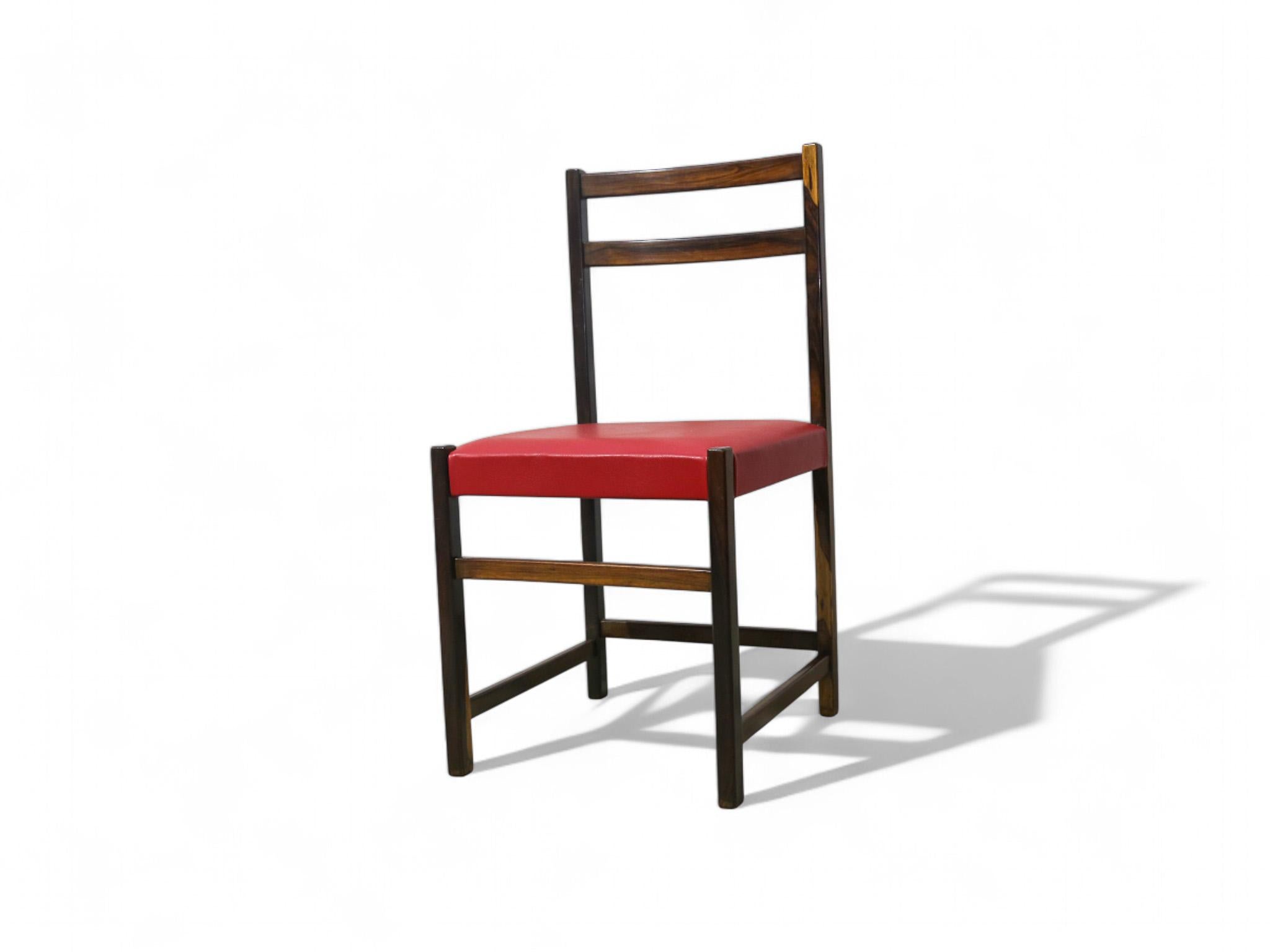 Set of Six Chairs in Hardwood & Red Leather by Celina Decoracoes, 1960s For Sale 4