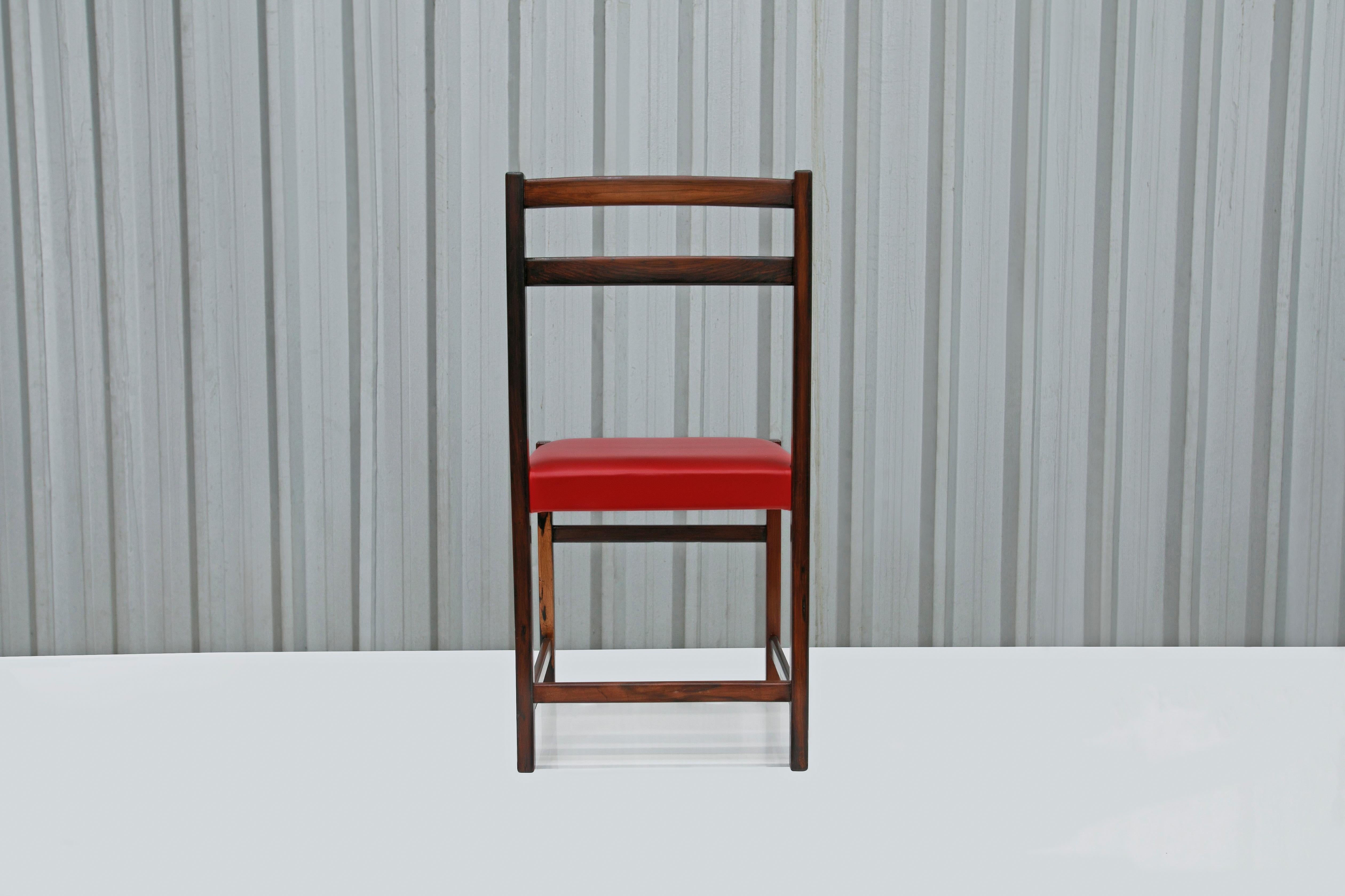 Woodwork Set of Six Chairs in Hardwood & Red Leather by Celina Decoracoes, 1960s  For Sale