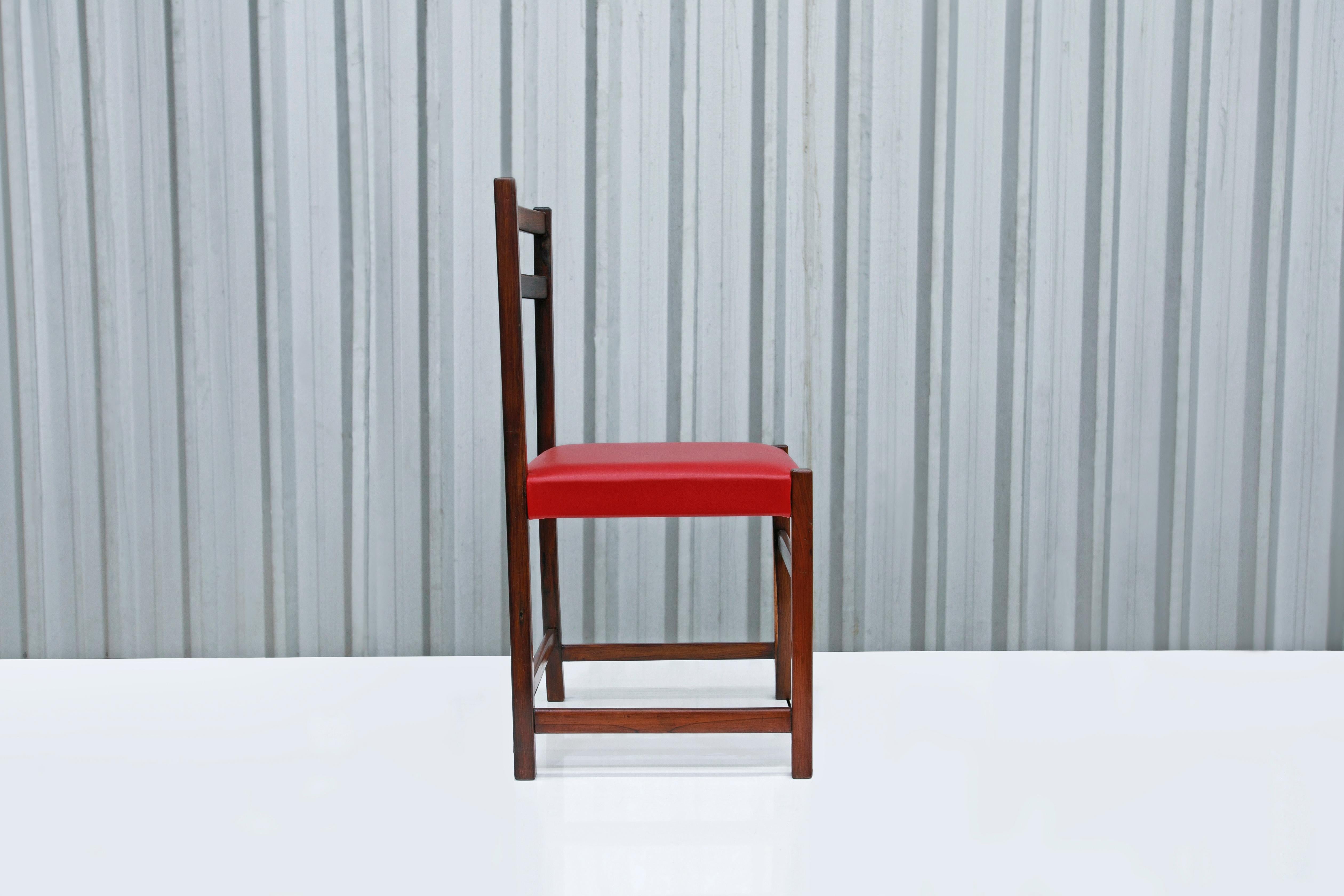 20th Century Set of Six Chairs in Hardwood & Red Leather by Celina Decoracoes, 1960s  For Sale