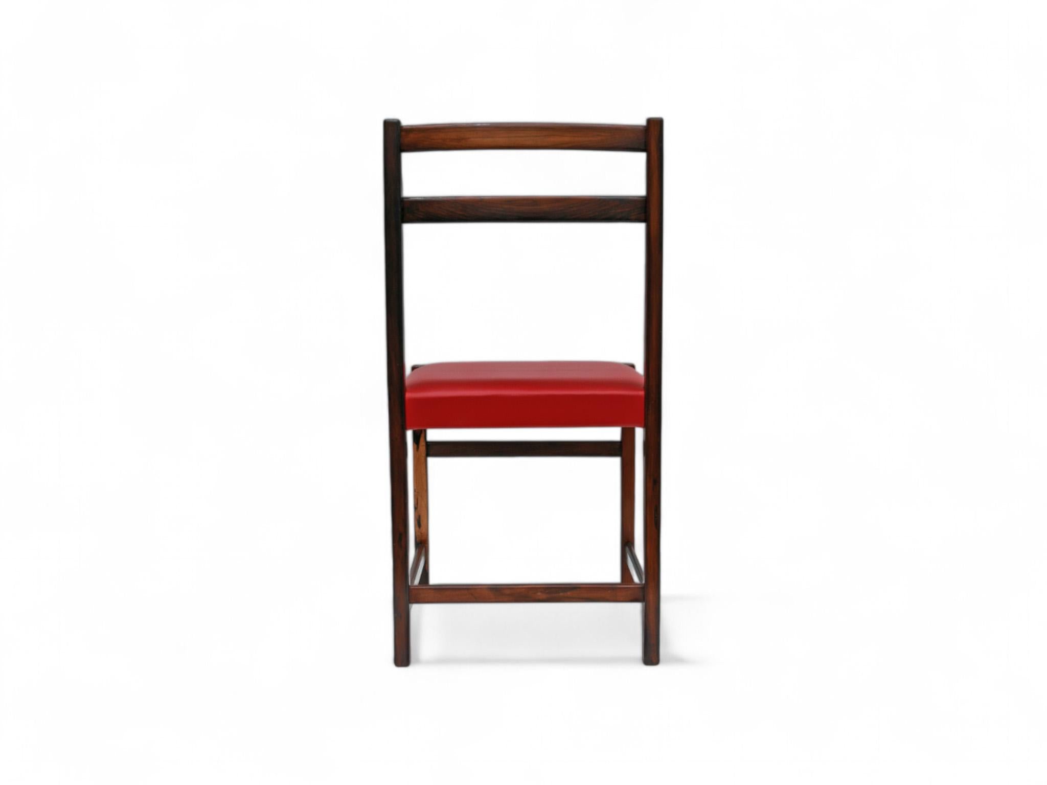 20th Century Set of Six Chairs in Hardwood & Red Leather by Celina Decoracoes, 1960s For Sale