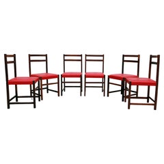 Used Set of Six Chairs in Hardwood & Red Leather by Celina Decoracoes, 1960s 