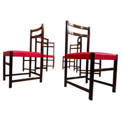 Ensemble de six chaises en bois dur et cuir rouge de Celina Decoracoes, années 1960